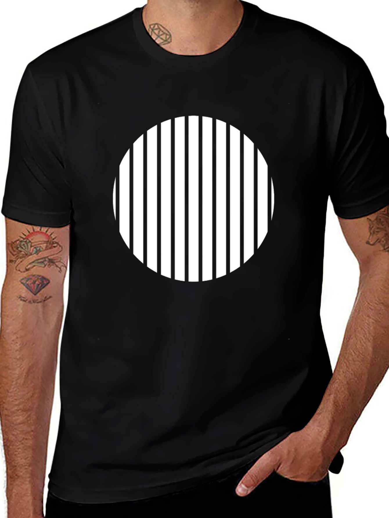 Variant 29 of Modern Striped Circle Tee - Black Casual T-Shirt