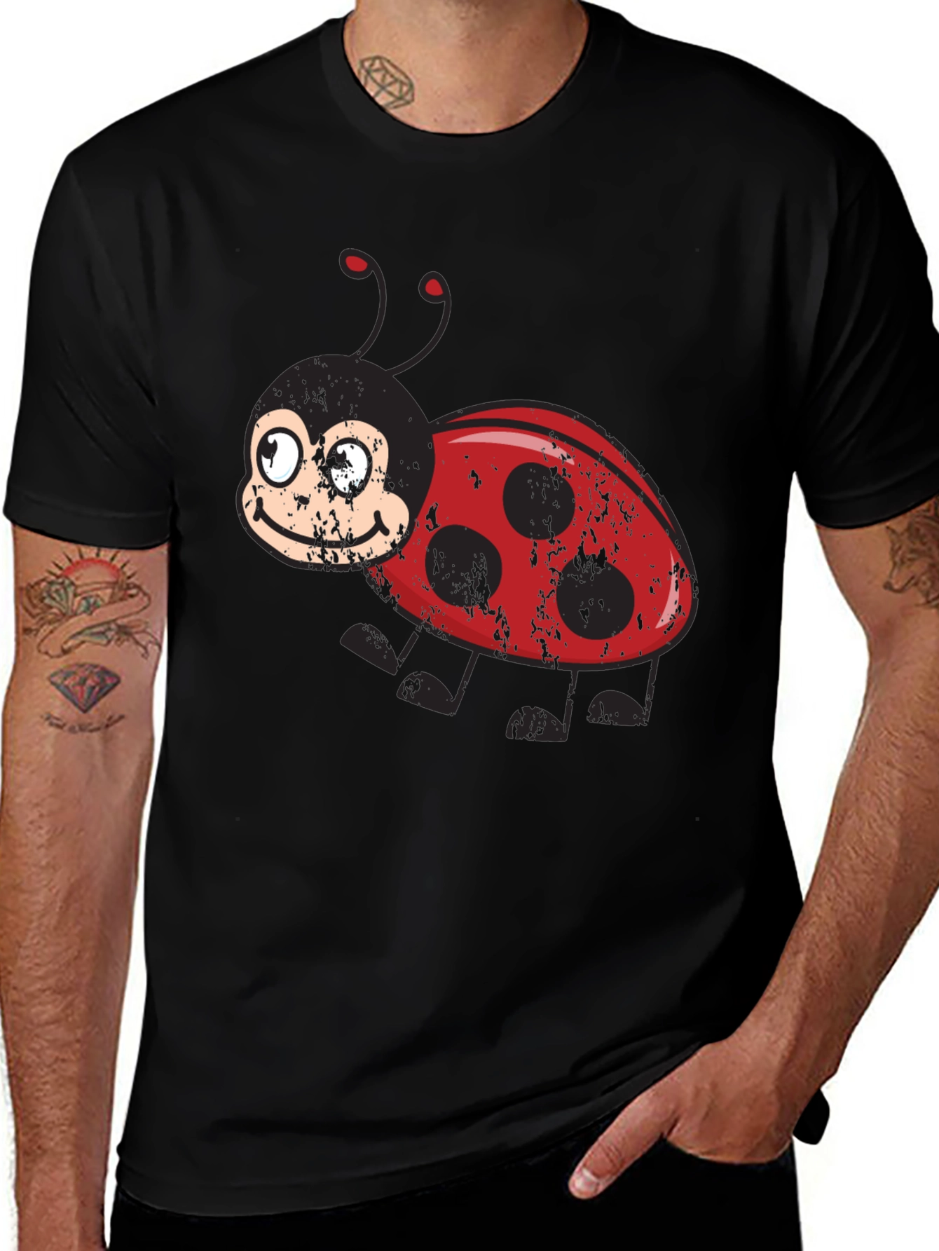 Variant 5 of Ladybug Graphic Tee - Men's Black Cotton T-Shirt