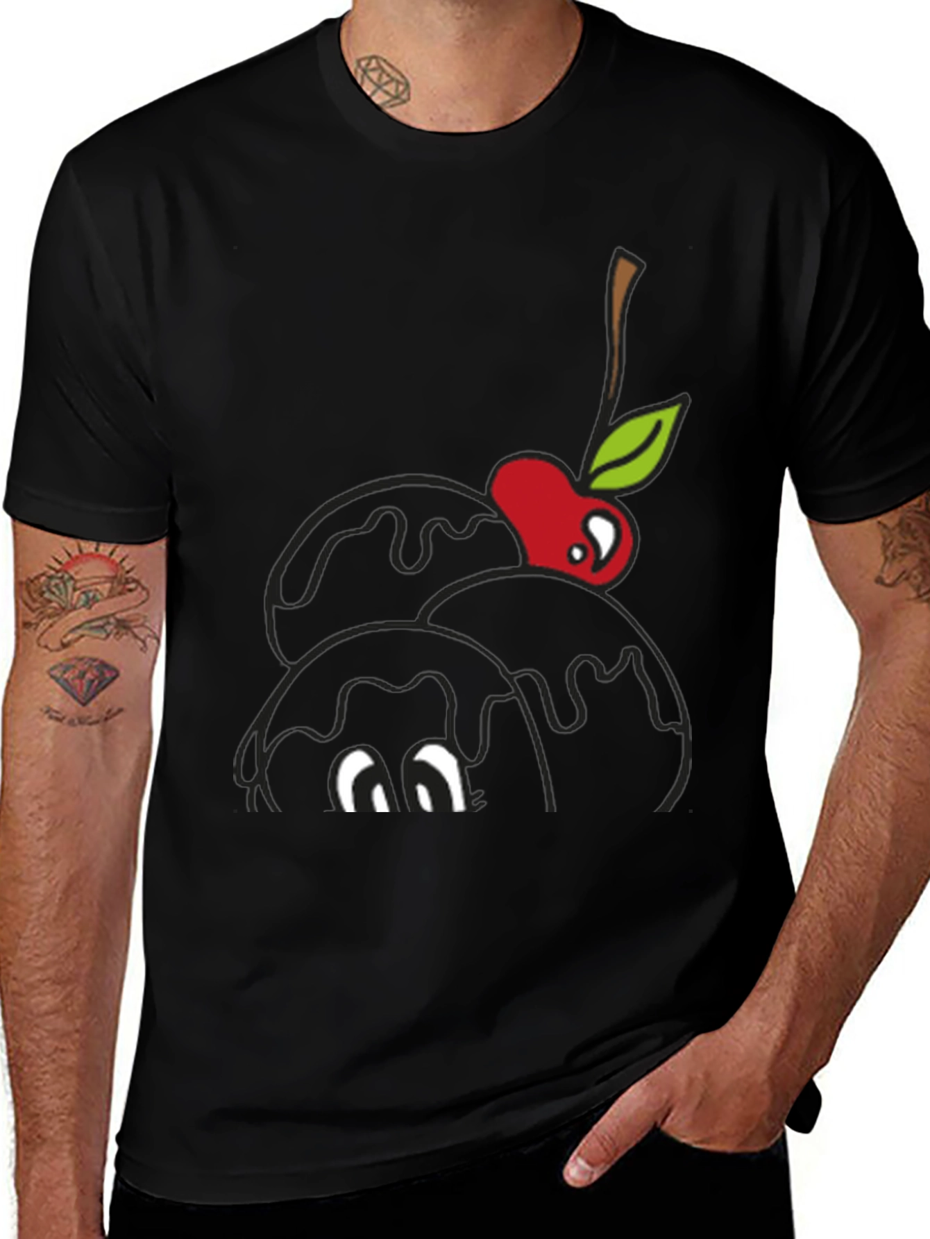 Variant 27 of Black T-Shirt with Cartoon Cherry Ice Cream Design