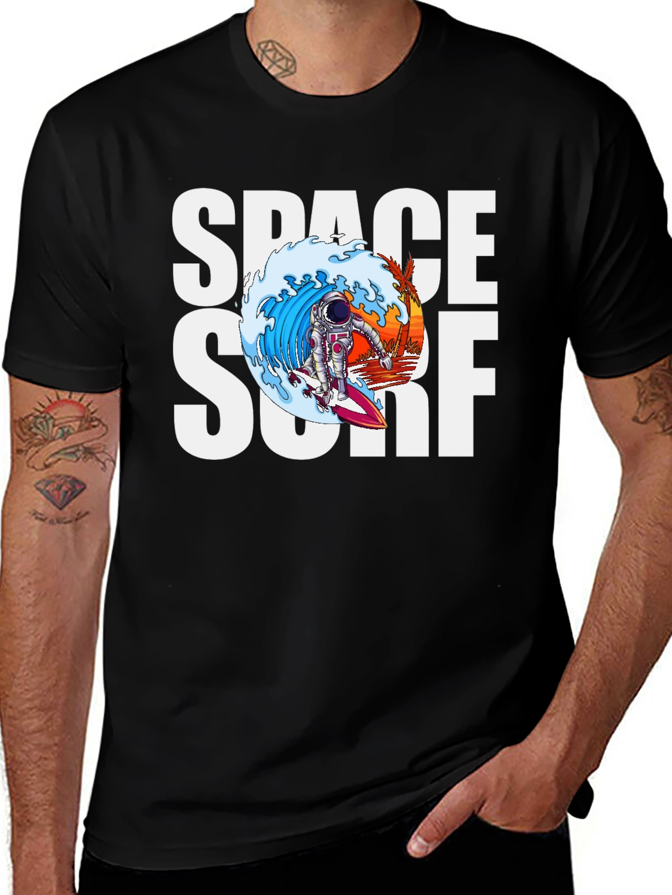 Variant 3 of Space Surf Graphic Tee - Astronaut Surfing T-Shirt
