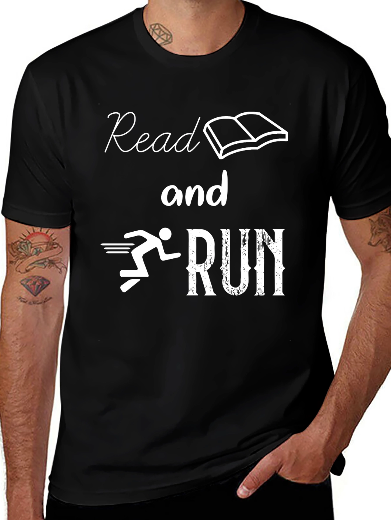 Variant 5 of Read and Run Graphic Tee - Black Cotton Blend T-Shirt