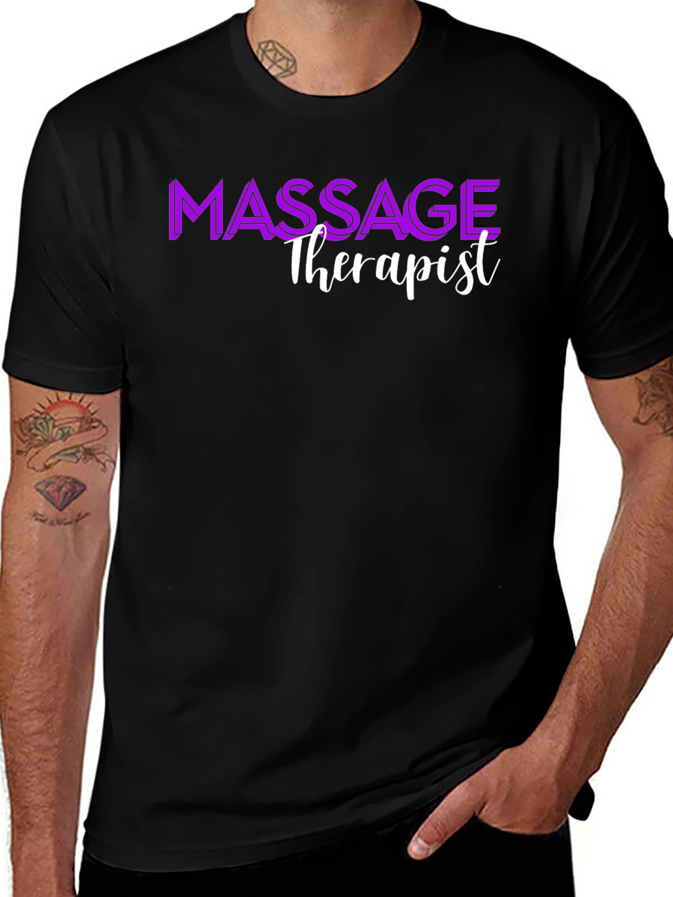 Variant 15 of Massage Therapist T-Shirt - Purple & White Print