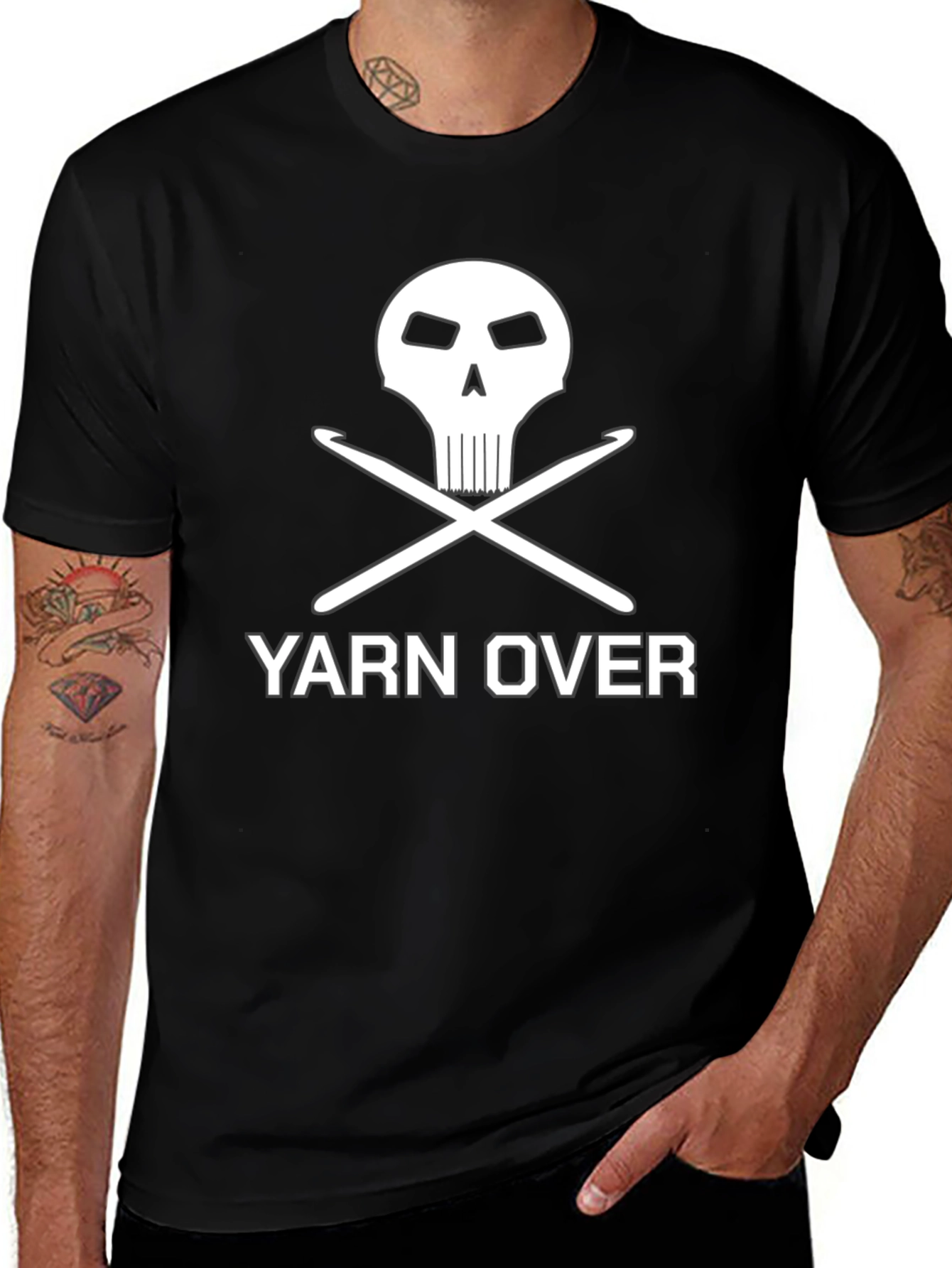 Variant 2 of Yarn Over Crochet Skull Graphic Tee - Black