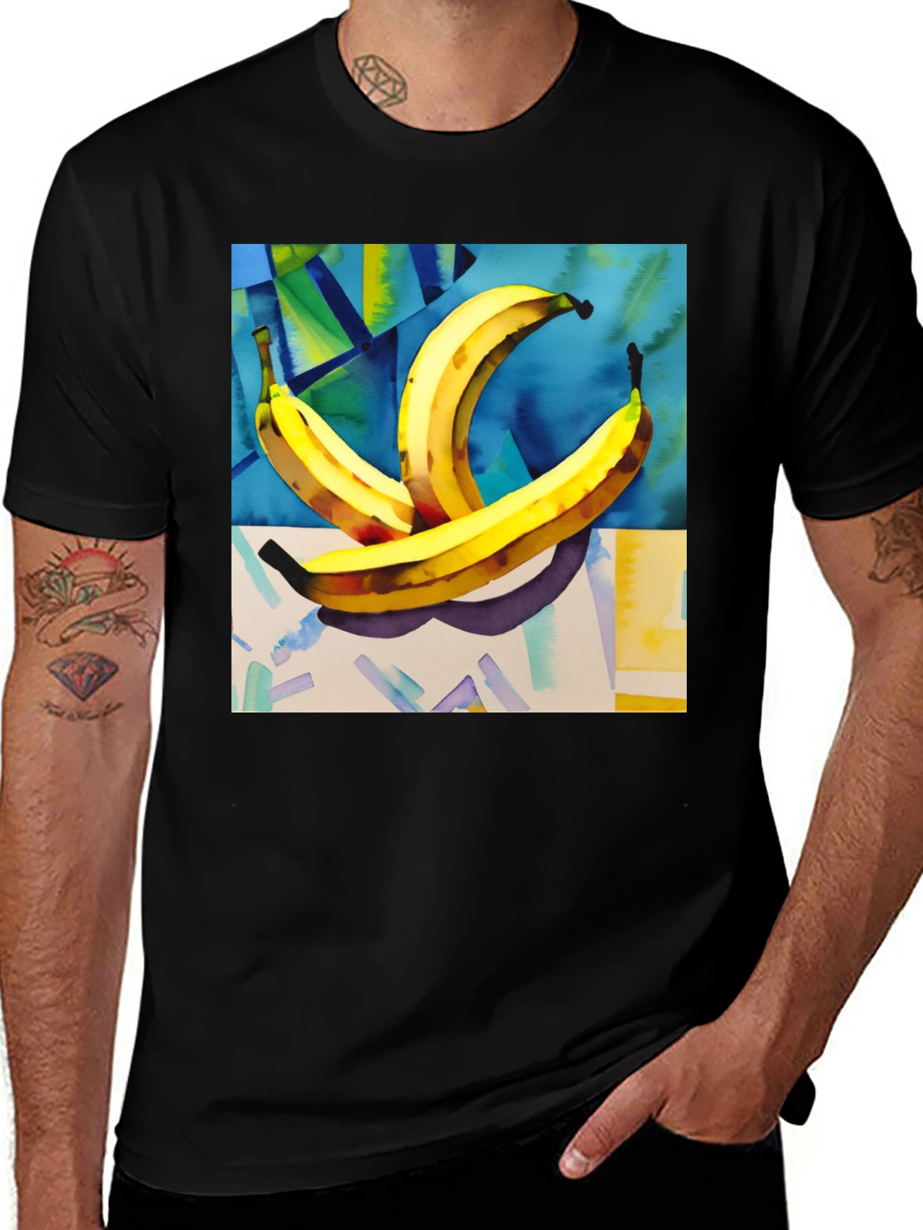 Variant 8 of Banana Art Print Black T-Shirt