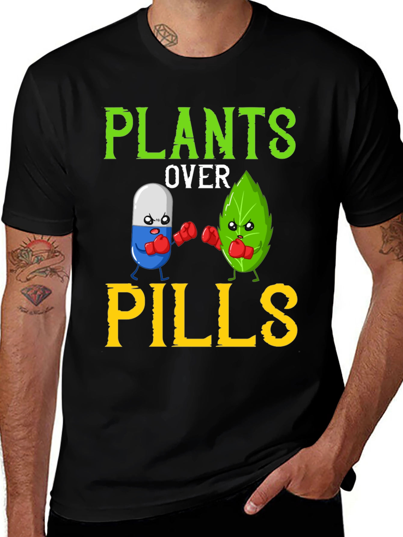 Variant 18 of Plants Over Pills Funny Vegan T-Shirt