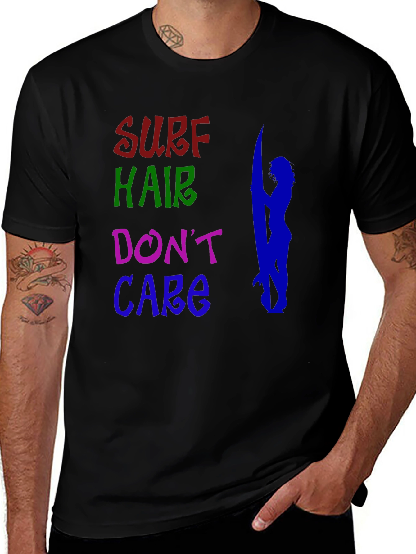 Variant 7 of Surf Hair Don't Care Graphic Tee - Black Cotton T-Shirt