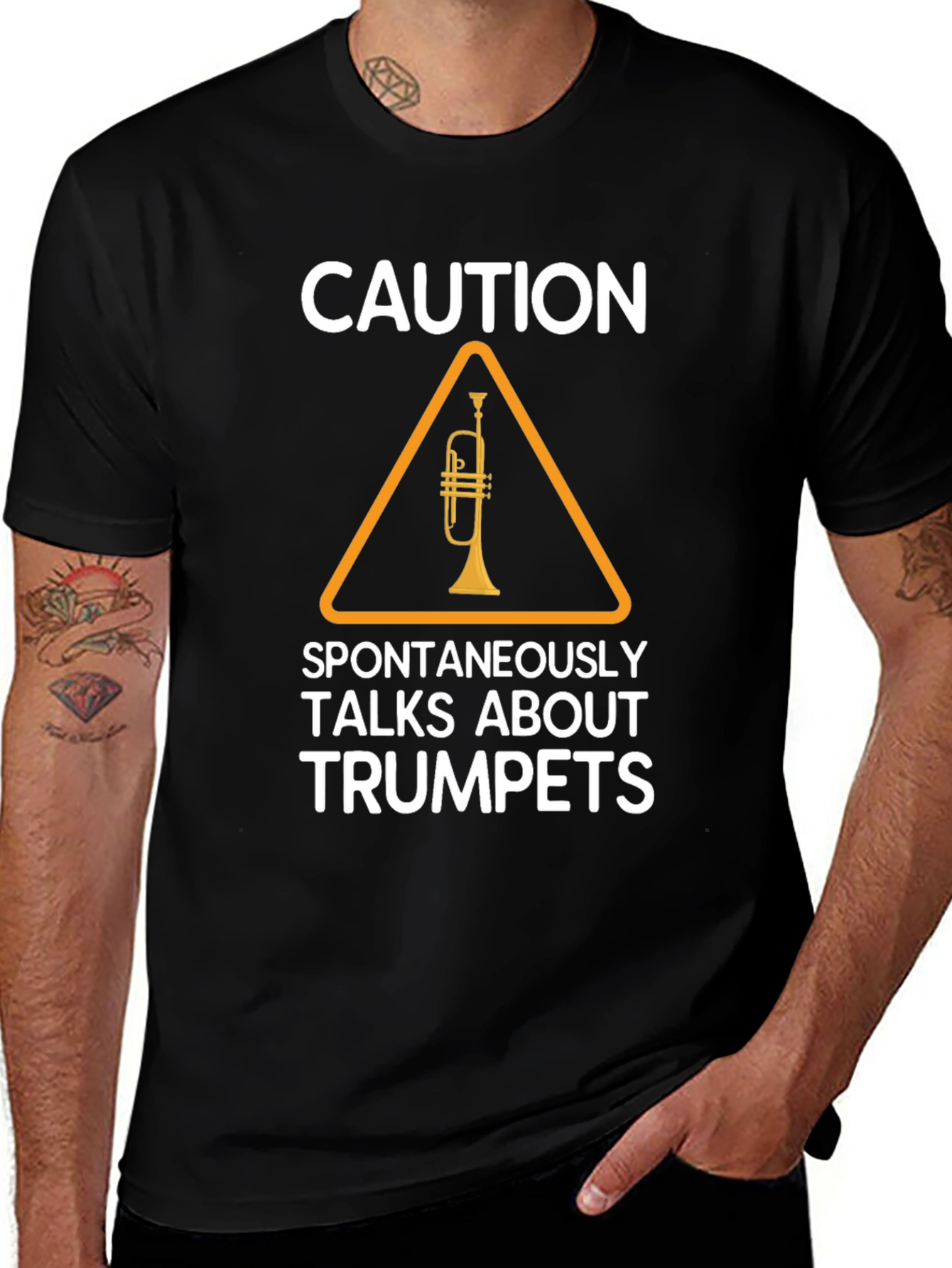 Variant 20 of Caution: Spontaneously Talks About Trumpets T-Shirt