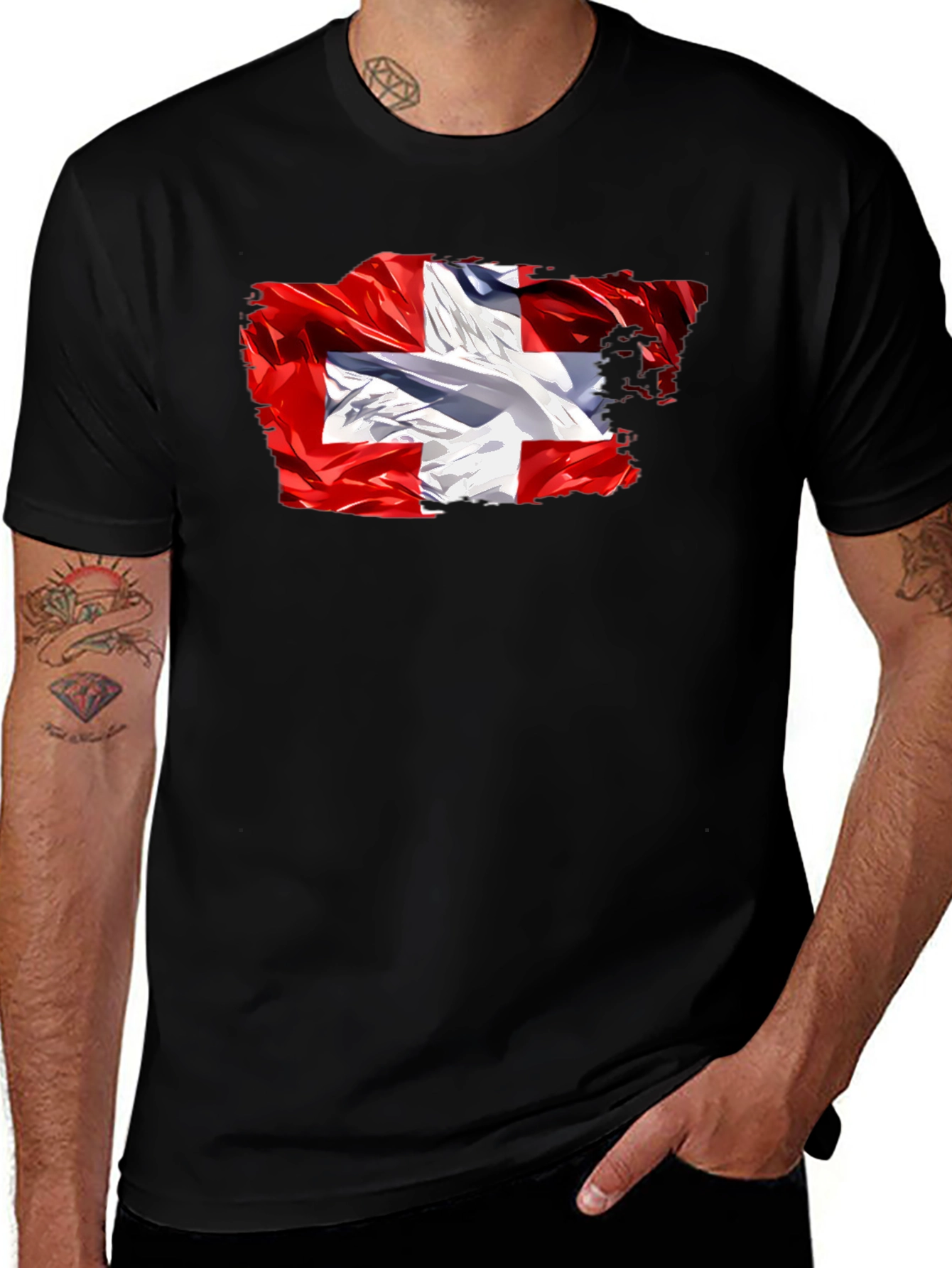 Switzerland Flag Graphic Tee - Soft Black Cotton T-Shirt