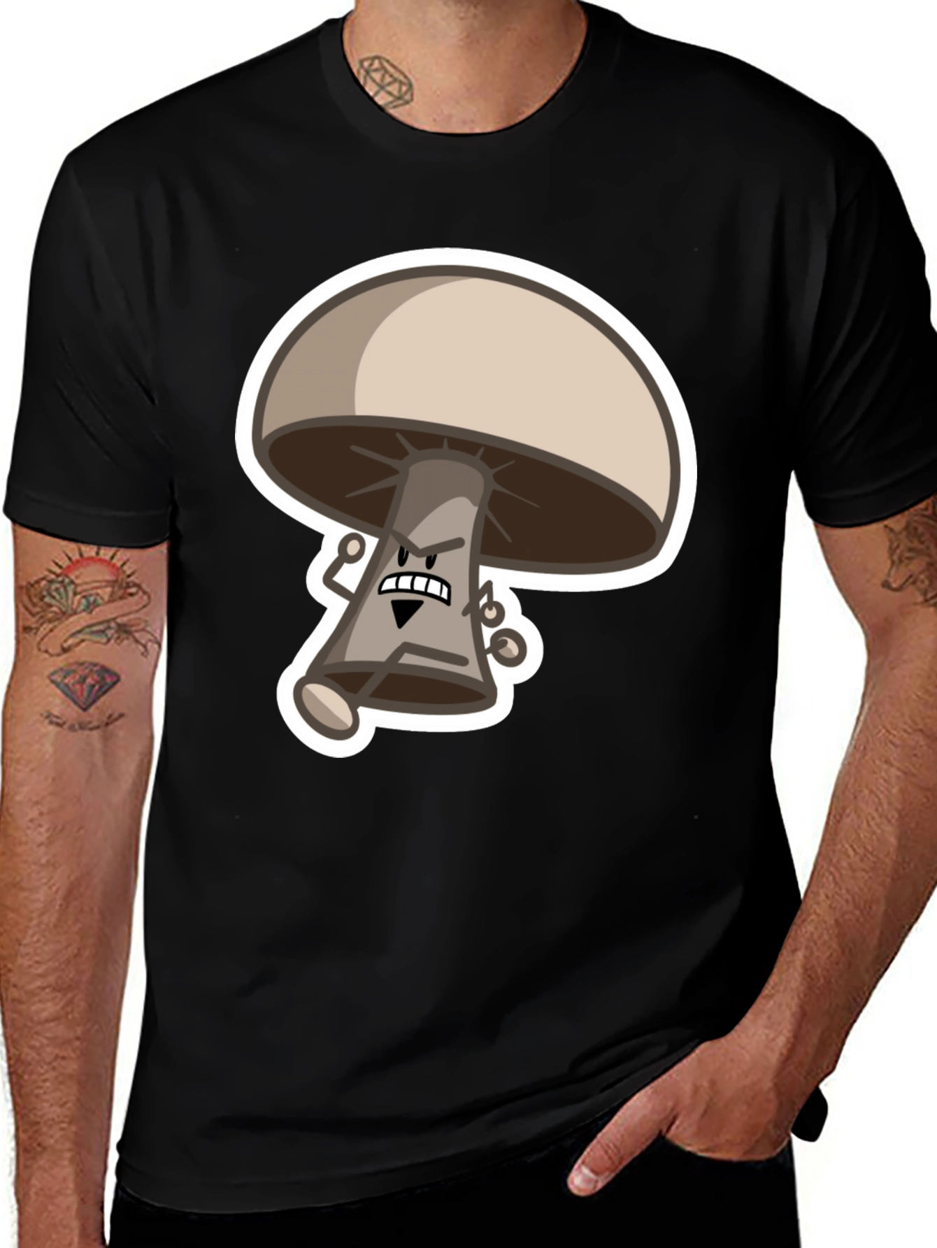 Variant 2 of Angry Mushroom Cartoon Black T-Shirt