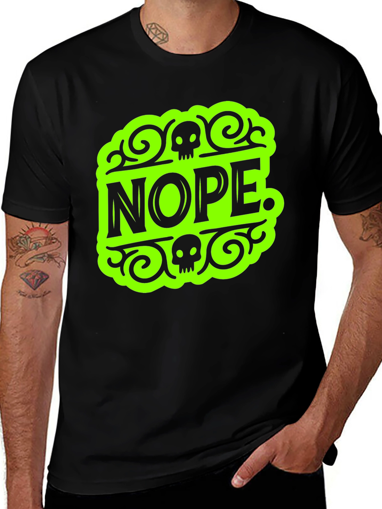 Black Nope Skull Graphic T-Shirt - Black Tee main image