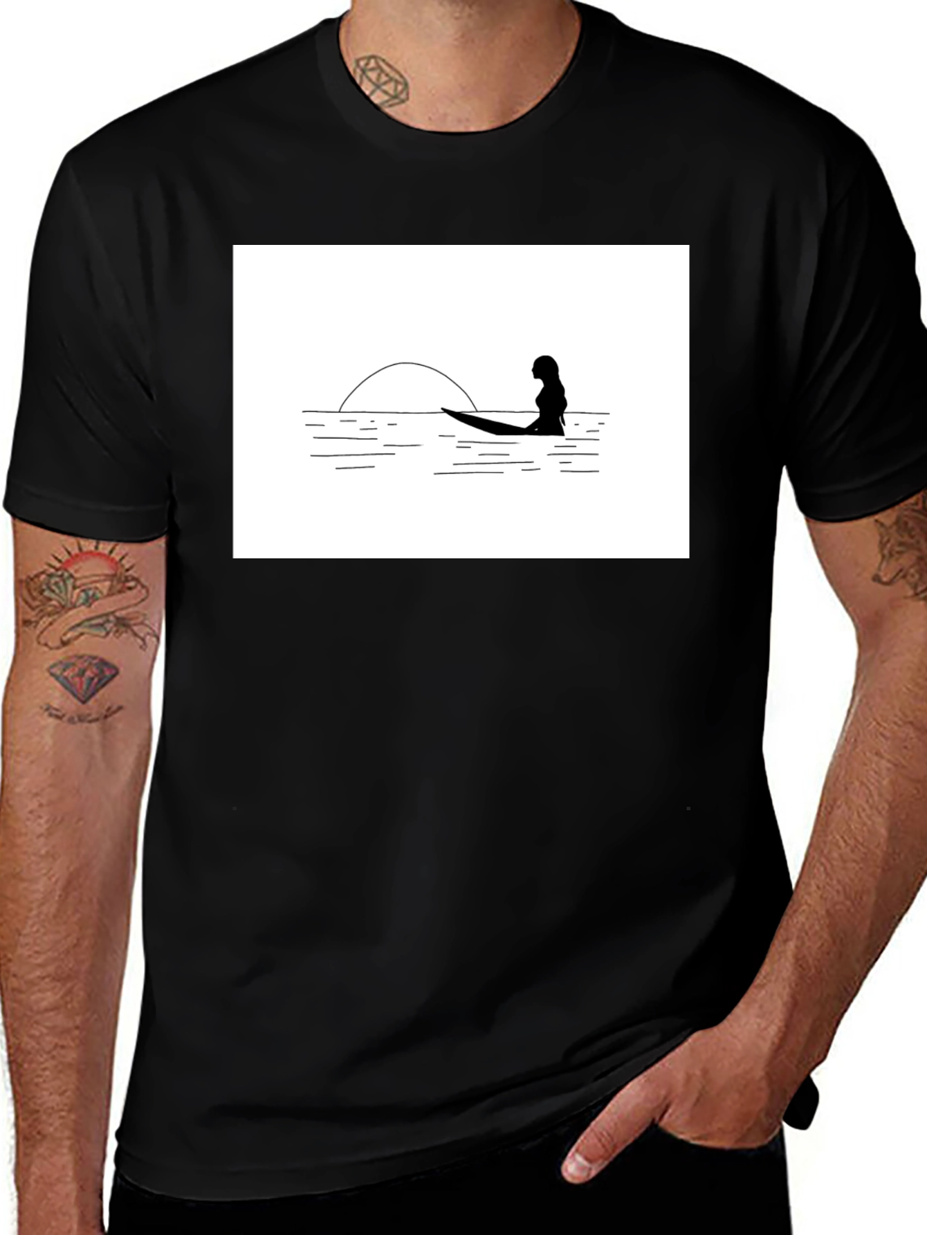 Variant 16 of Sunset Surfer Graphic Tee - Black Unisex T-Shirt