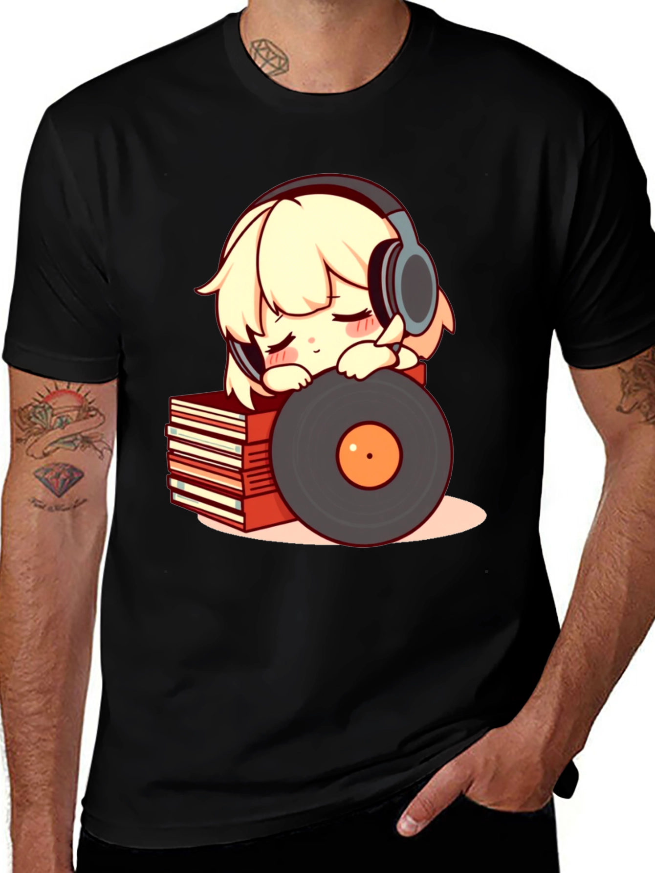 Variant 5 of Anime Girl with Headphones Graphic Tee