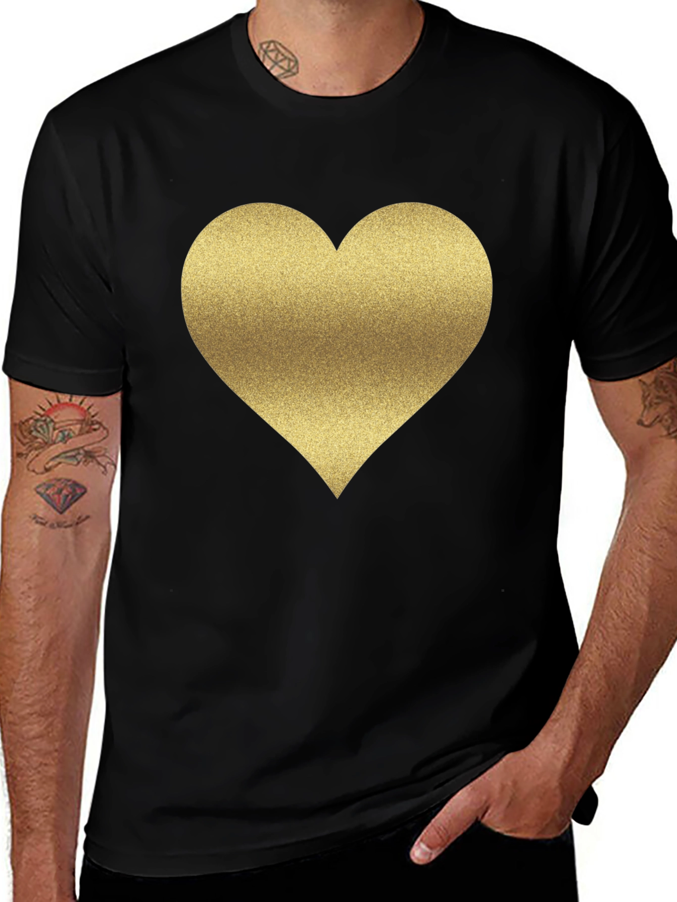 Variant 25 of Gold Heart Graphic Tee - Stylish Black T-Shirt