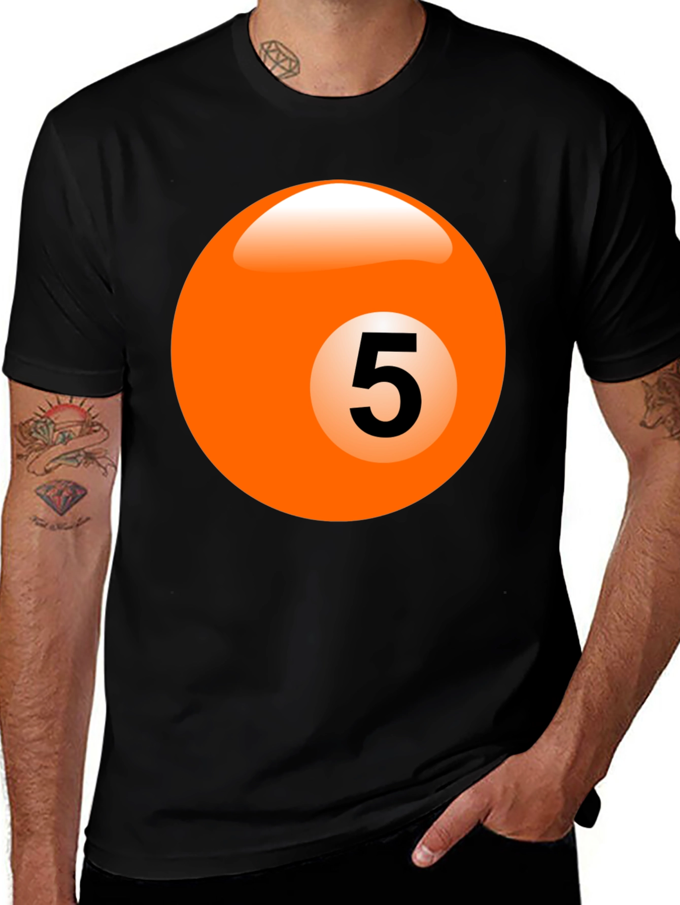 Variant 17 of Men's Black T-Shirt with Billiard Ball Graphic