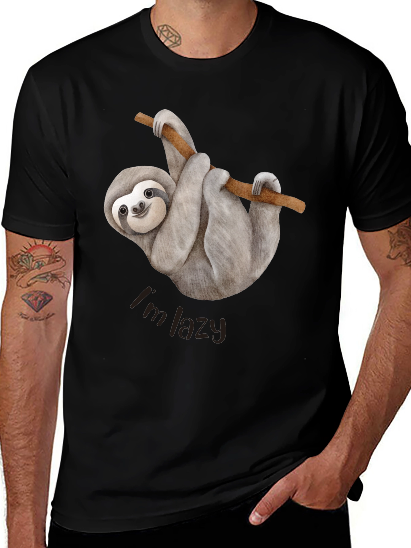Men's Sloth I'm Lazy Graphic Tee - Black