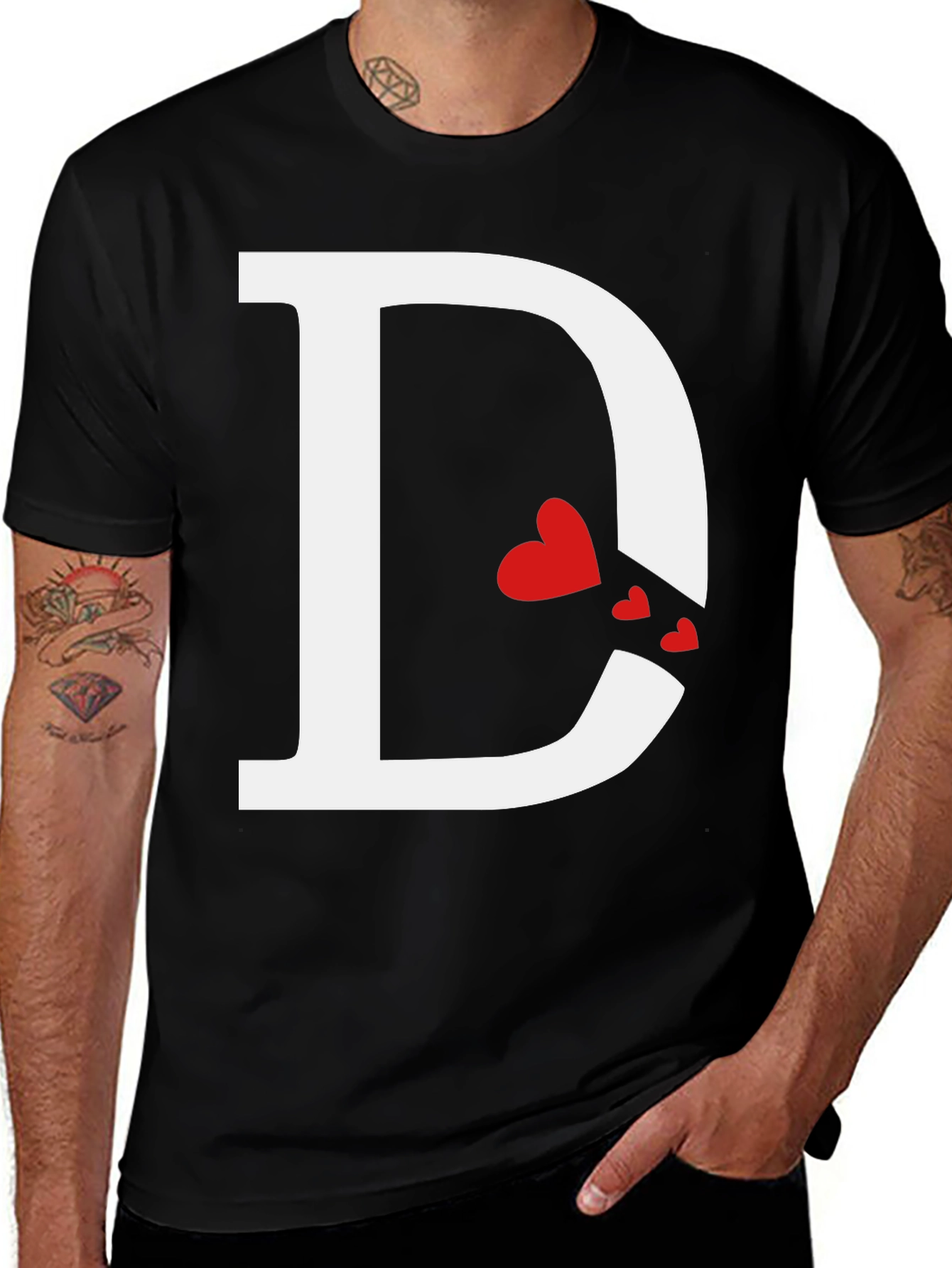 Variant 18 of Initial D Heart Print T-Shirt - Black