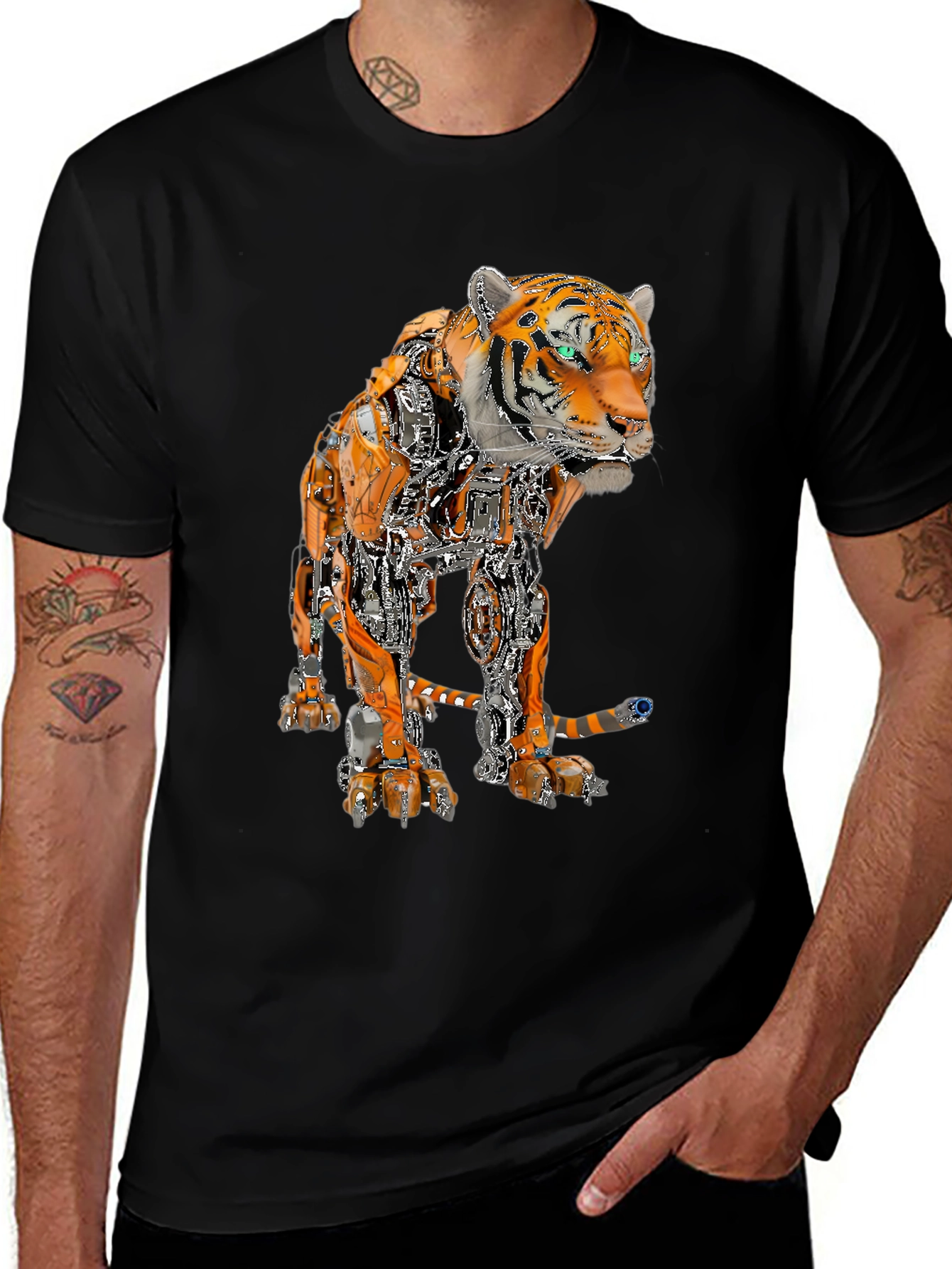Cyberpunk Tiger Graphic Tee - Futuristic Style