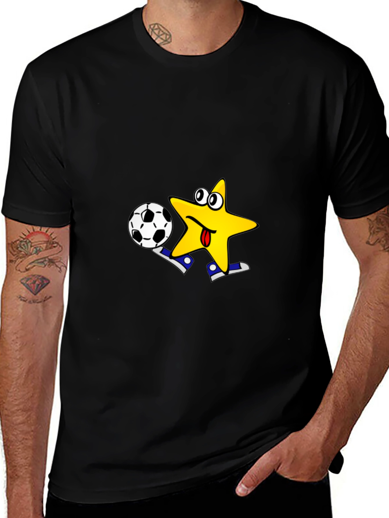 Black Funny Star Soccer T-Shirt - Kick Off in Style! main image