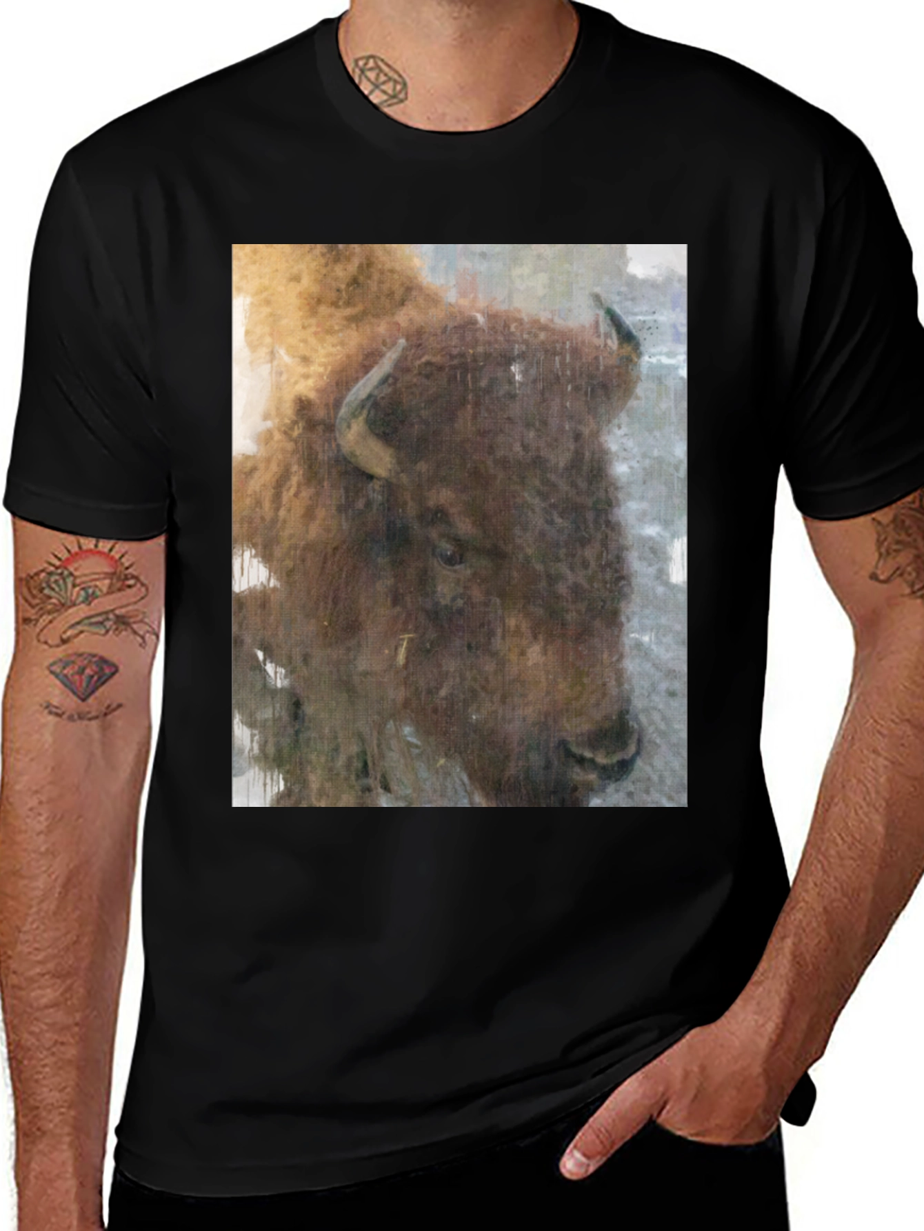 Variant 13 of Bison Graphic Print Black T-Shirt