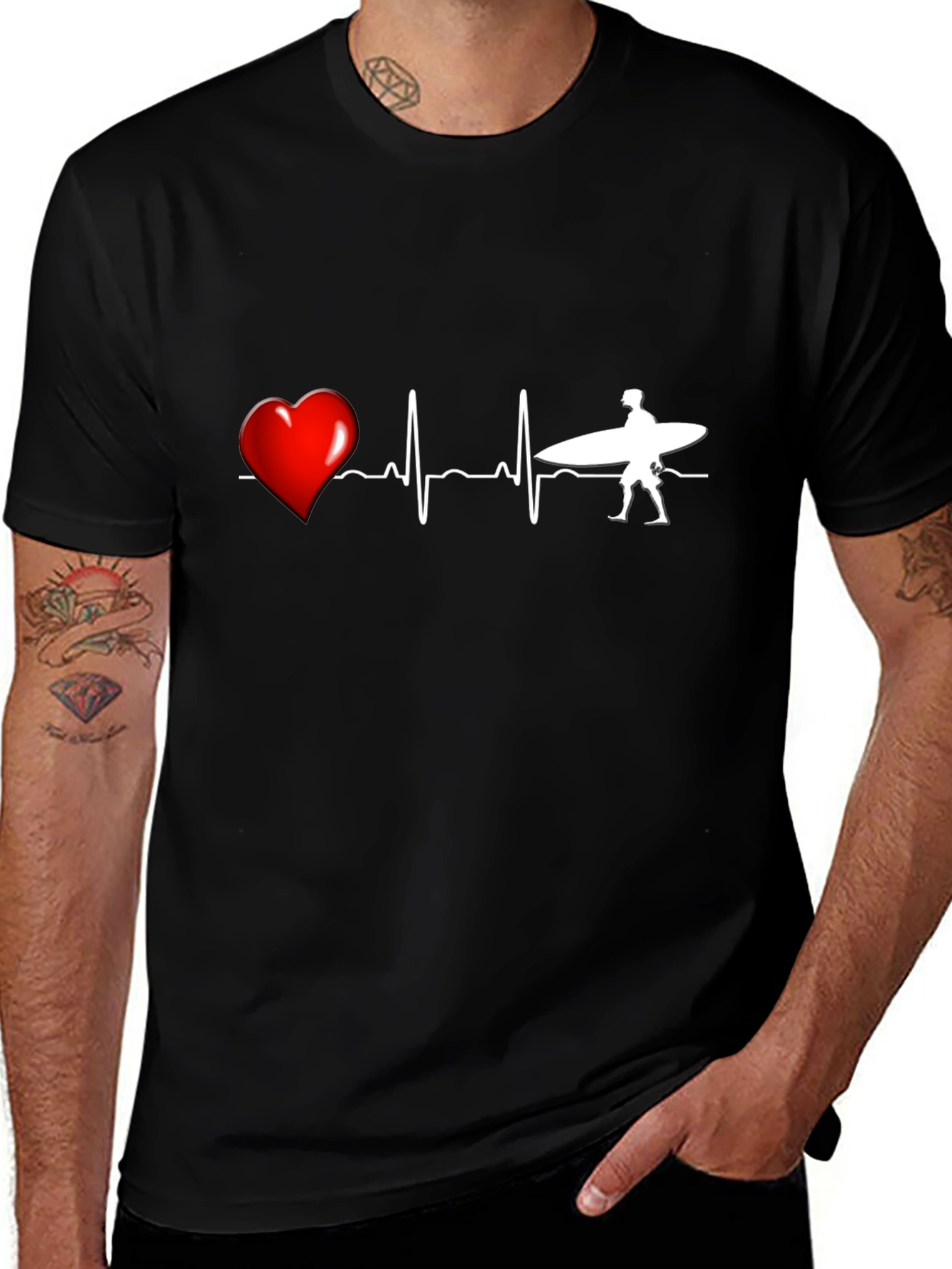 Variant 5 of Surfing Heartbeat T-Shirt - Love to Surf