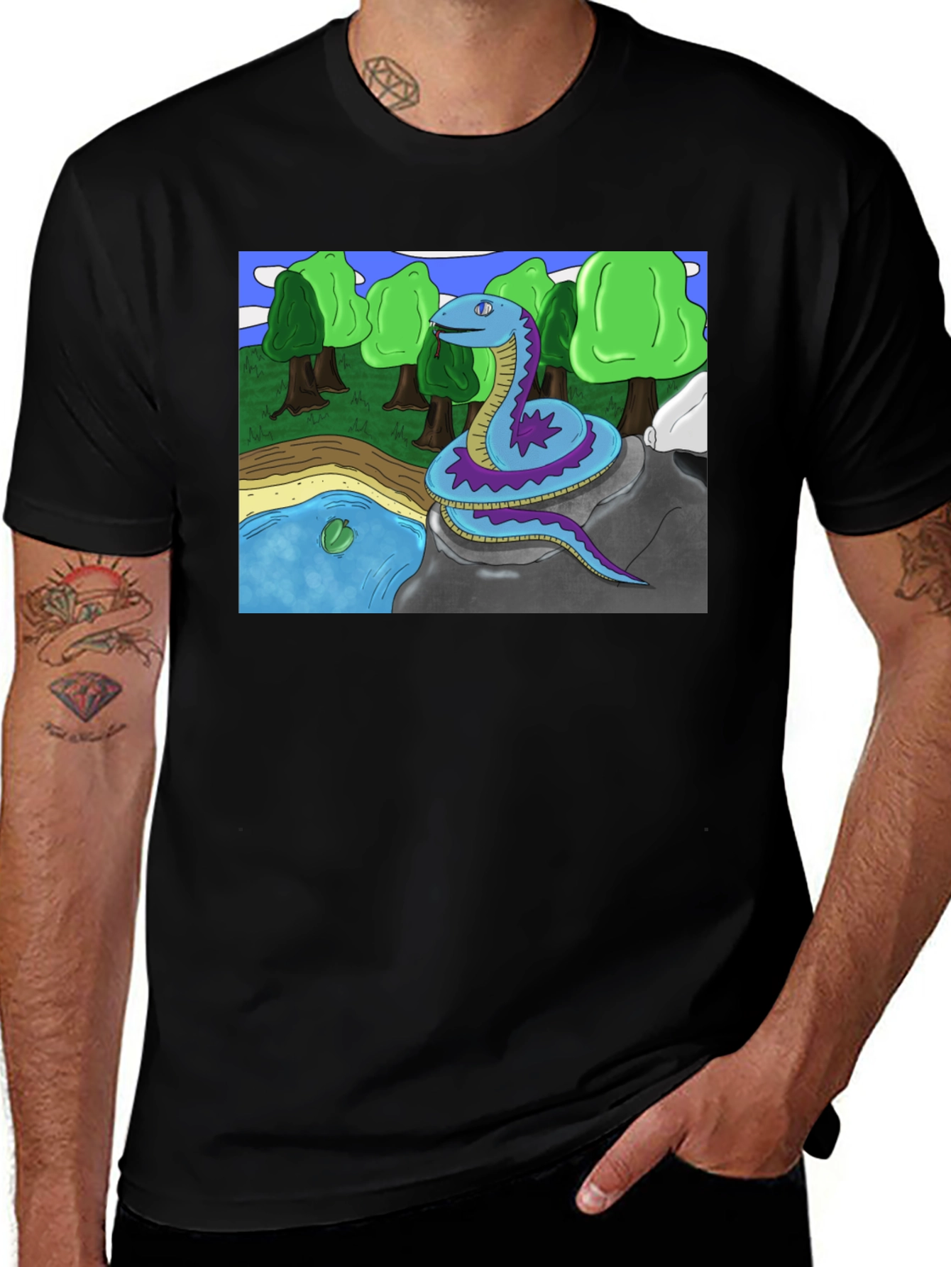 Variant 22 of Blue Snake Cartoon T-Shirt - Unique Nature Graphic Tee