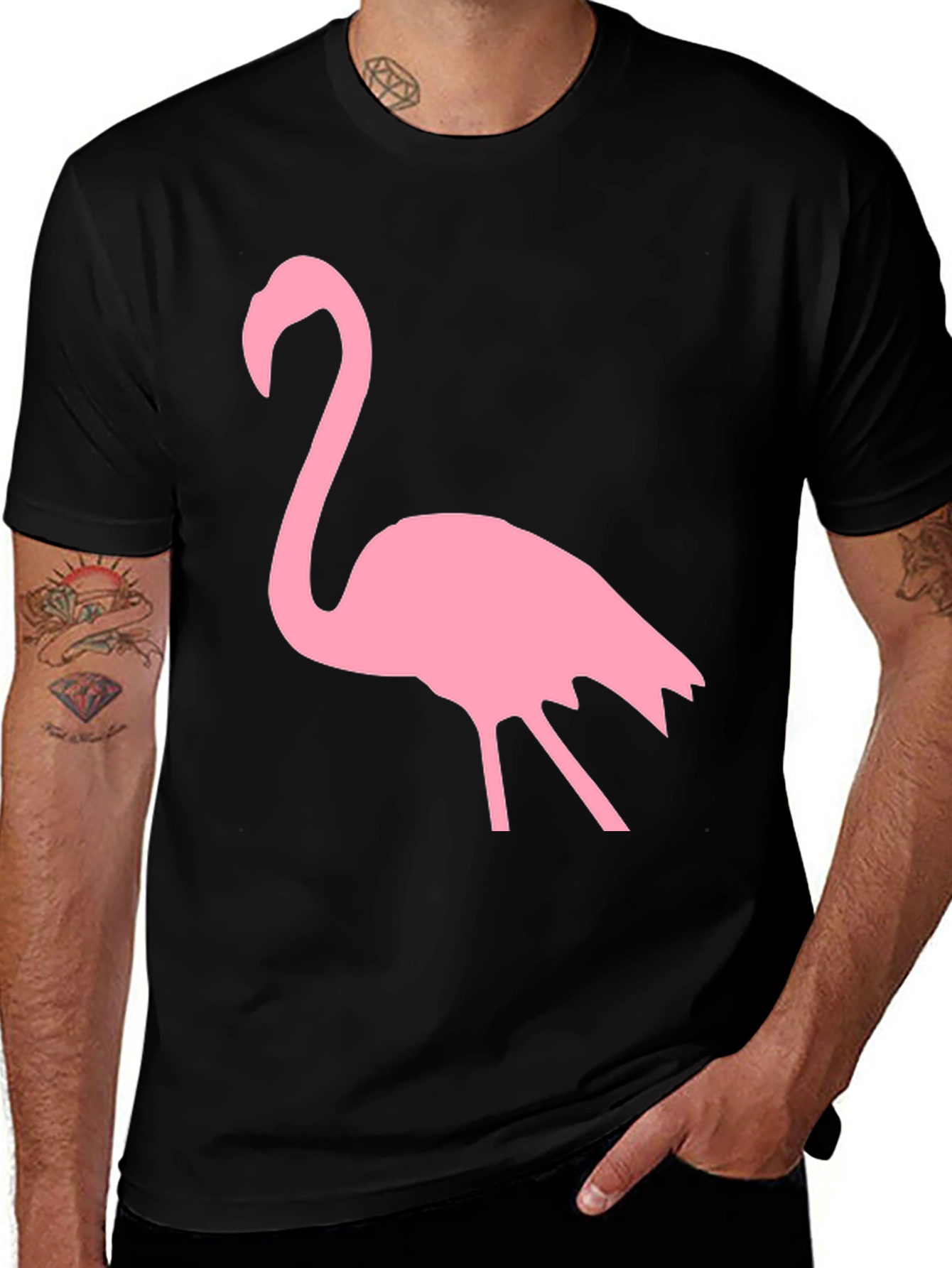 Variant 21 of Black T-Shirt with Pink Flamingo Graphic Print