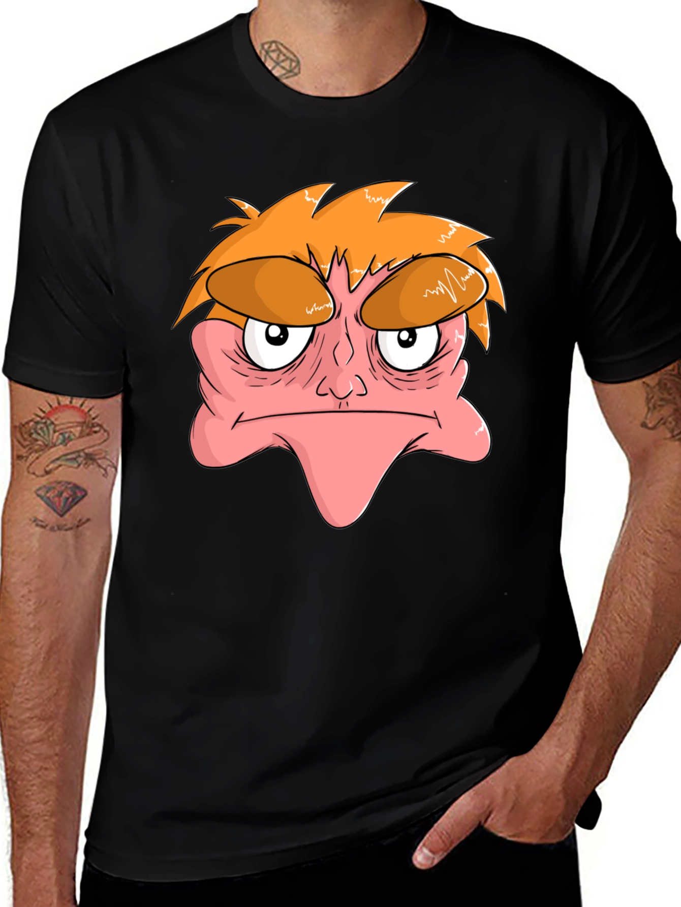 Variant 10 of Grumpy Cartoon Face Black T-Shirt