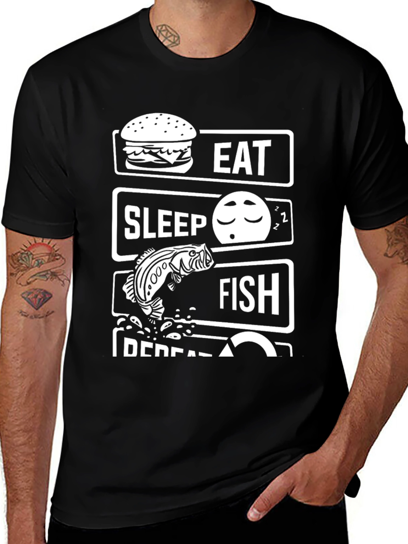 Eat Sleep Fish Repeat Black T-Shirt