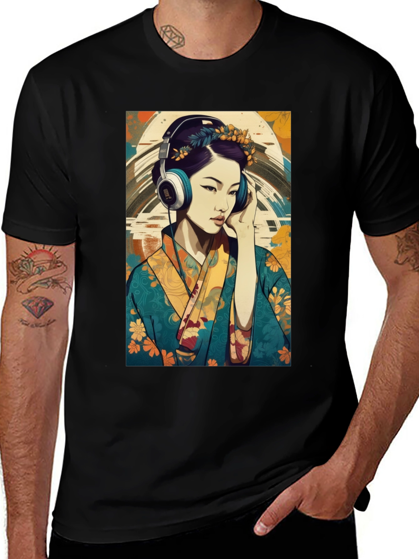 Variant 17 of Geisha Headphones Graphic Tee - Stylish & Unique