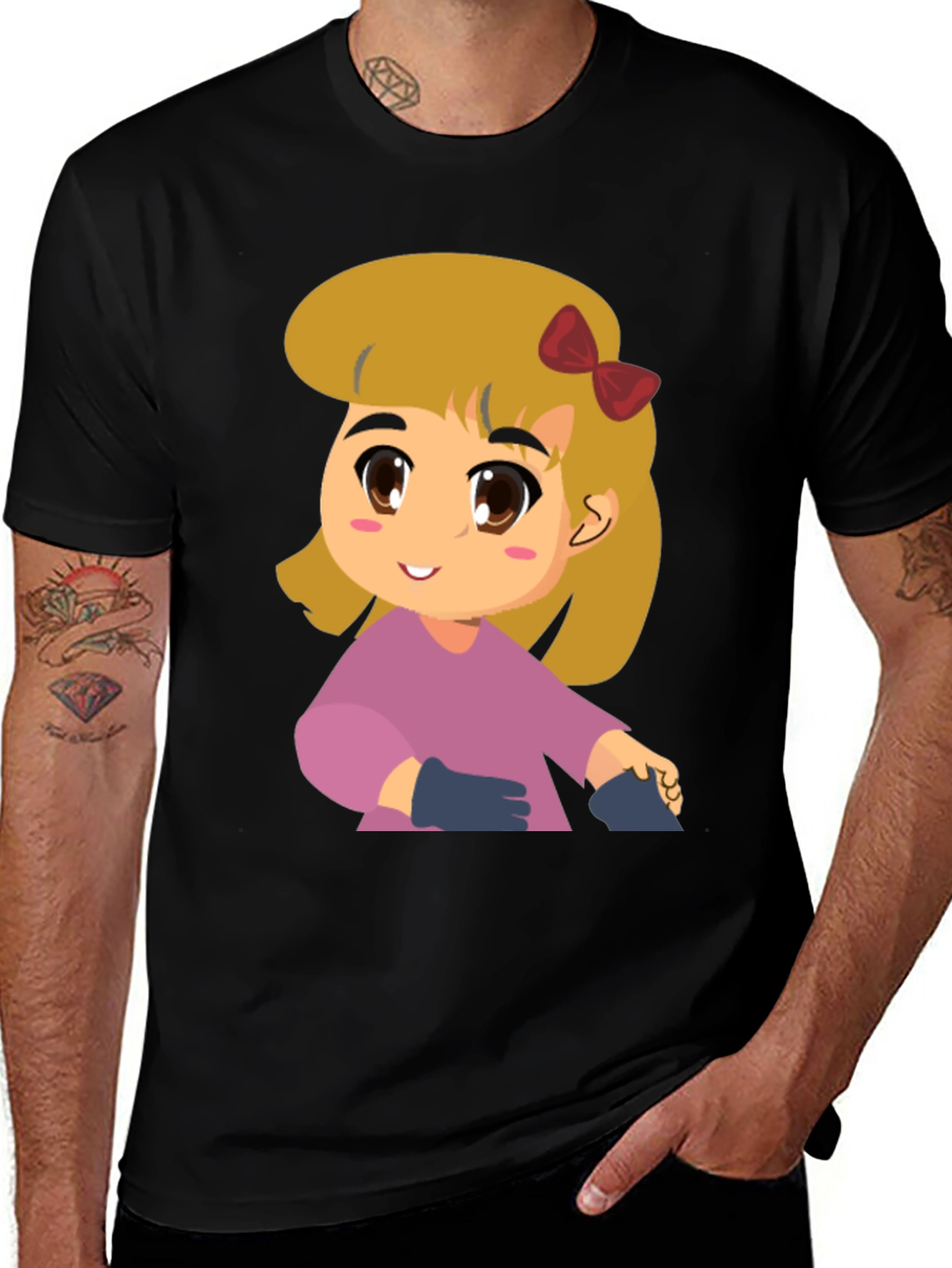 Variant 14 of Cute Girl Cartoon Black T-Shirt