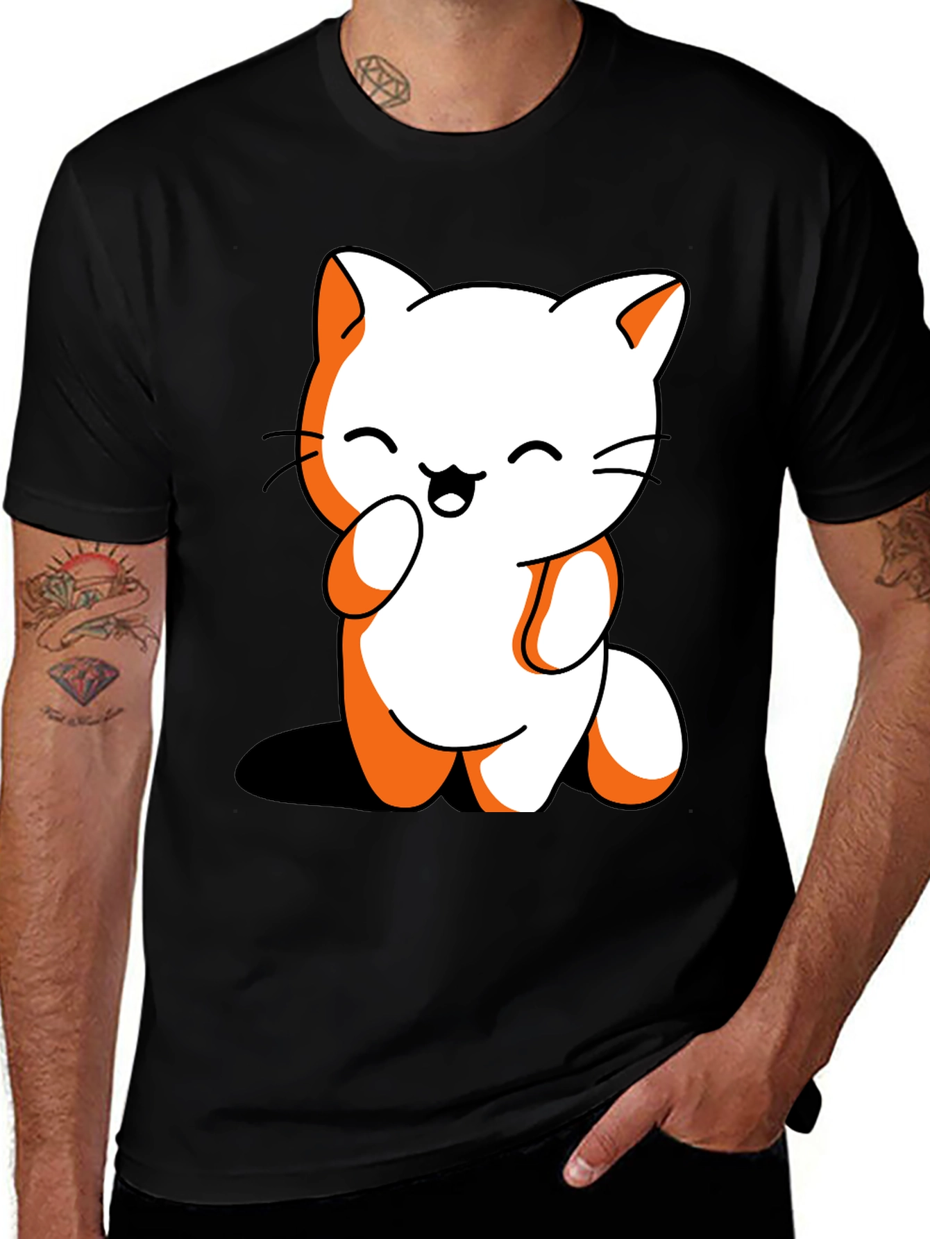 Variant 16 of Cute Cartoon Cat Graphic T-Shirt - Black