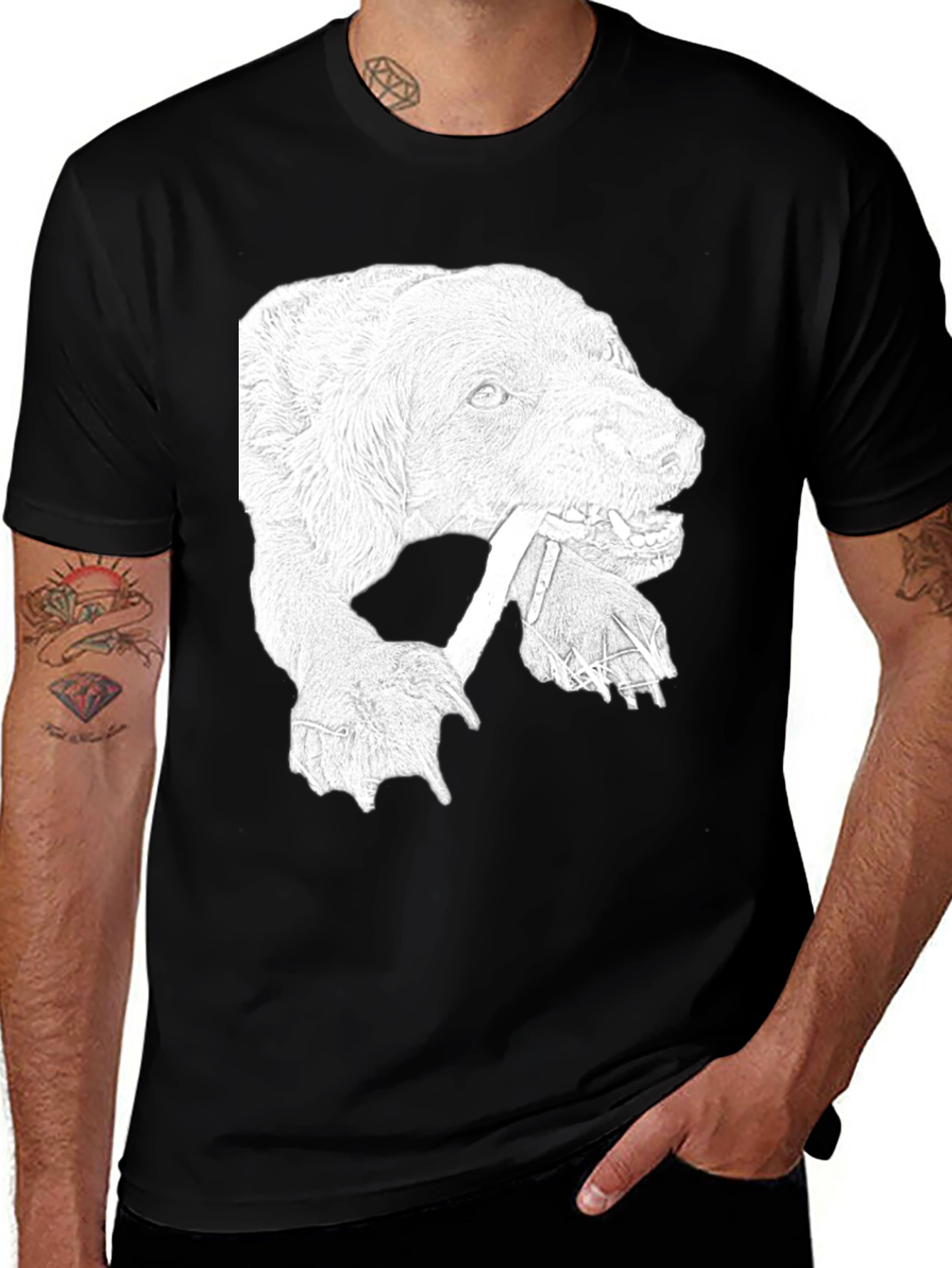 Variant 3 of Dog with Bone Graphic Tee - Black Cotton T-Shirt
