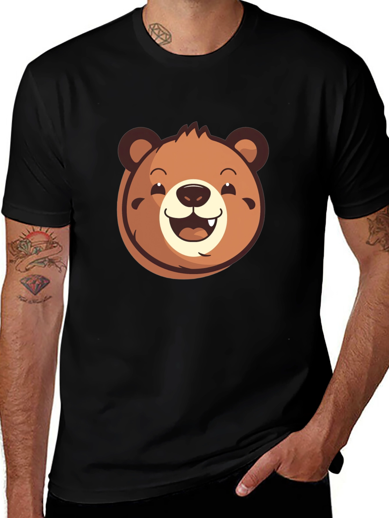 Variant 23 of Cute Cartoon Bear Graphic Tee - Black
