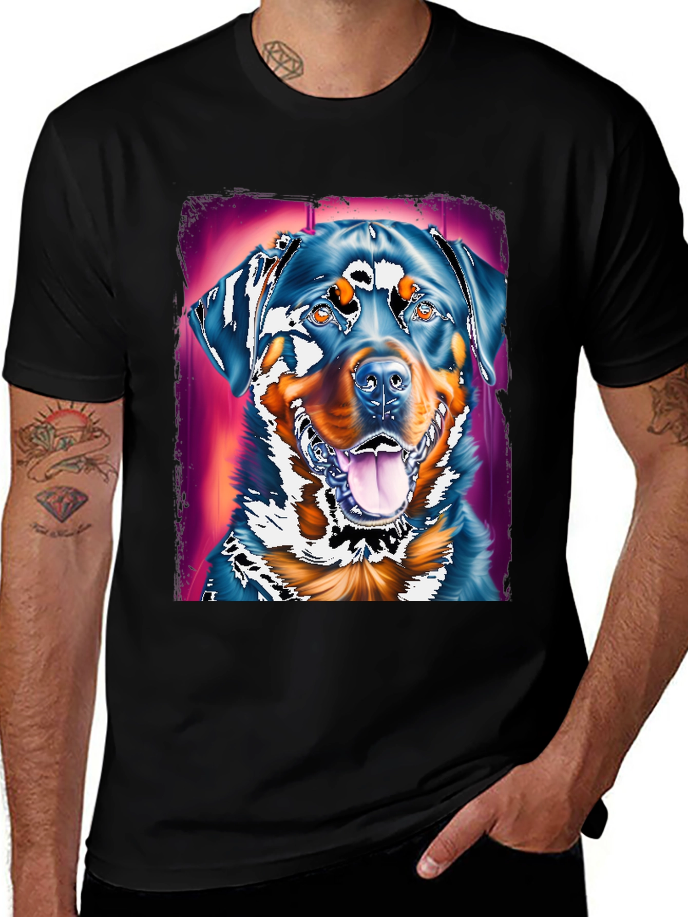 Variant 24 of Rottweiler Dog Graphic Print Black T-Shirt