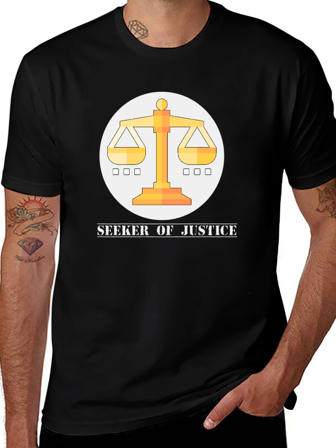 Seeker of Justice Graphic Tee - Scales of Justice Design