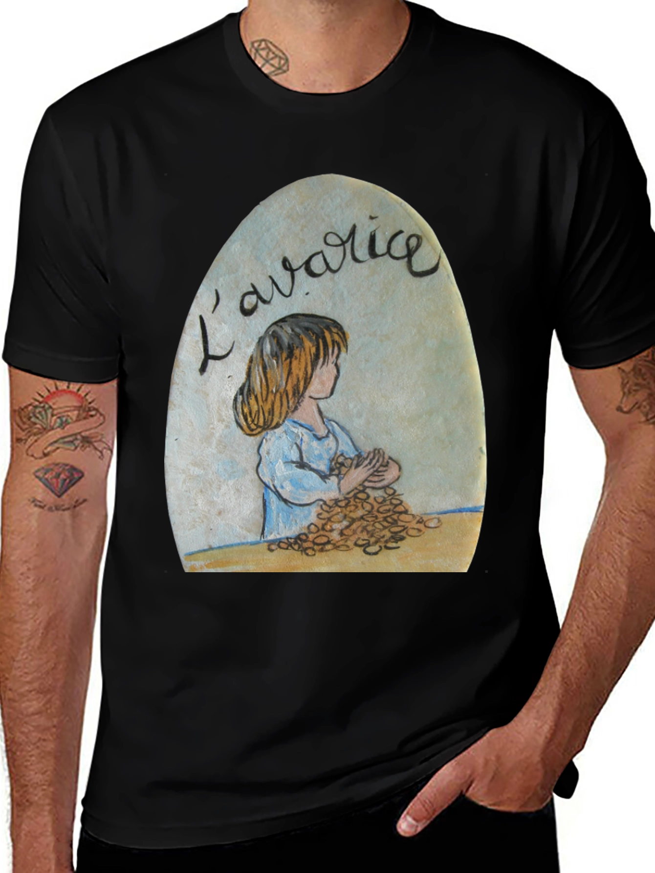 Variant 3 of L'avarice Art T-Shirt - Unisex Black Tee