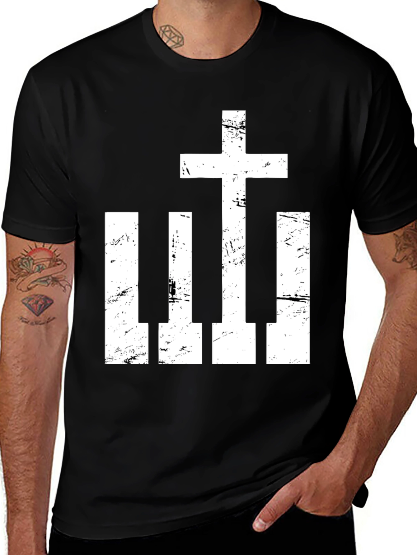 Variant 28 of Christian Piano Keys Cross Black T-Shirt