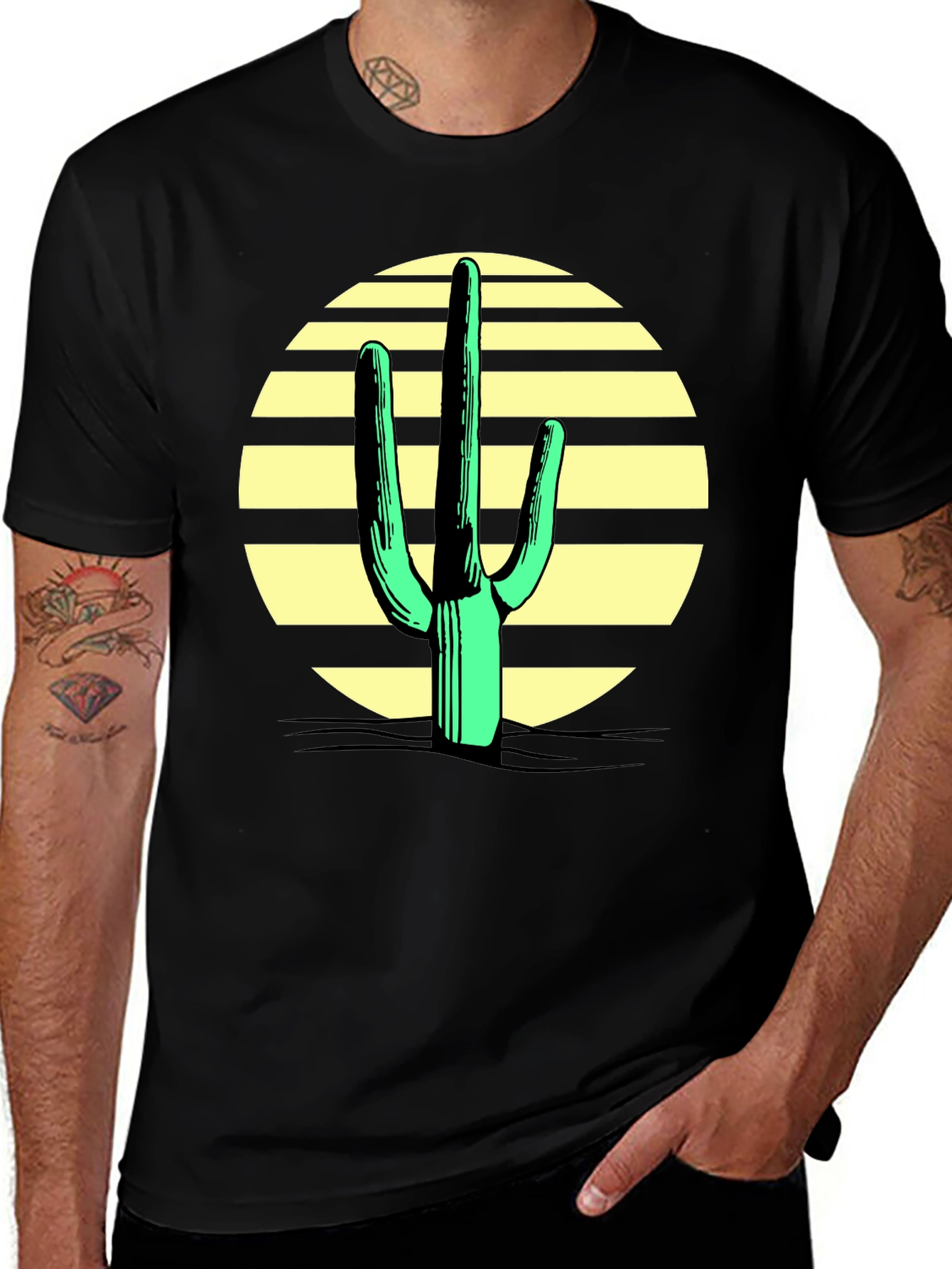 Variant 12 of Cactus Sunset Graphic Tee - Black Cotton Blend
