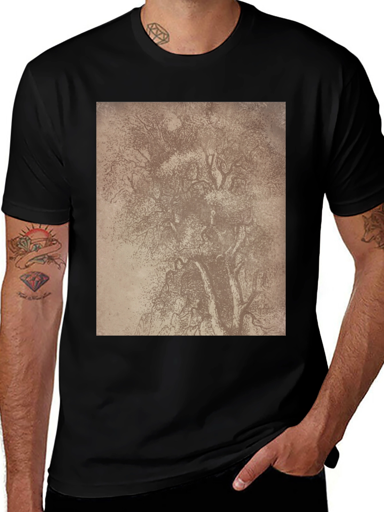 Variant 22 of Tree Sketch Graphic Tee - Classic Black Comfort