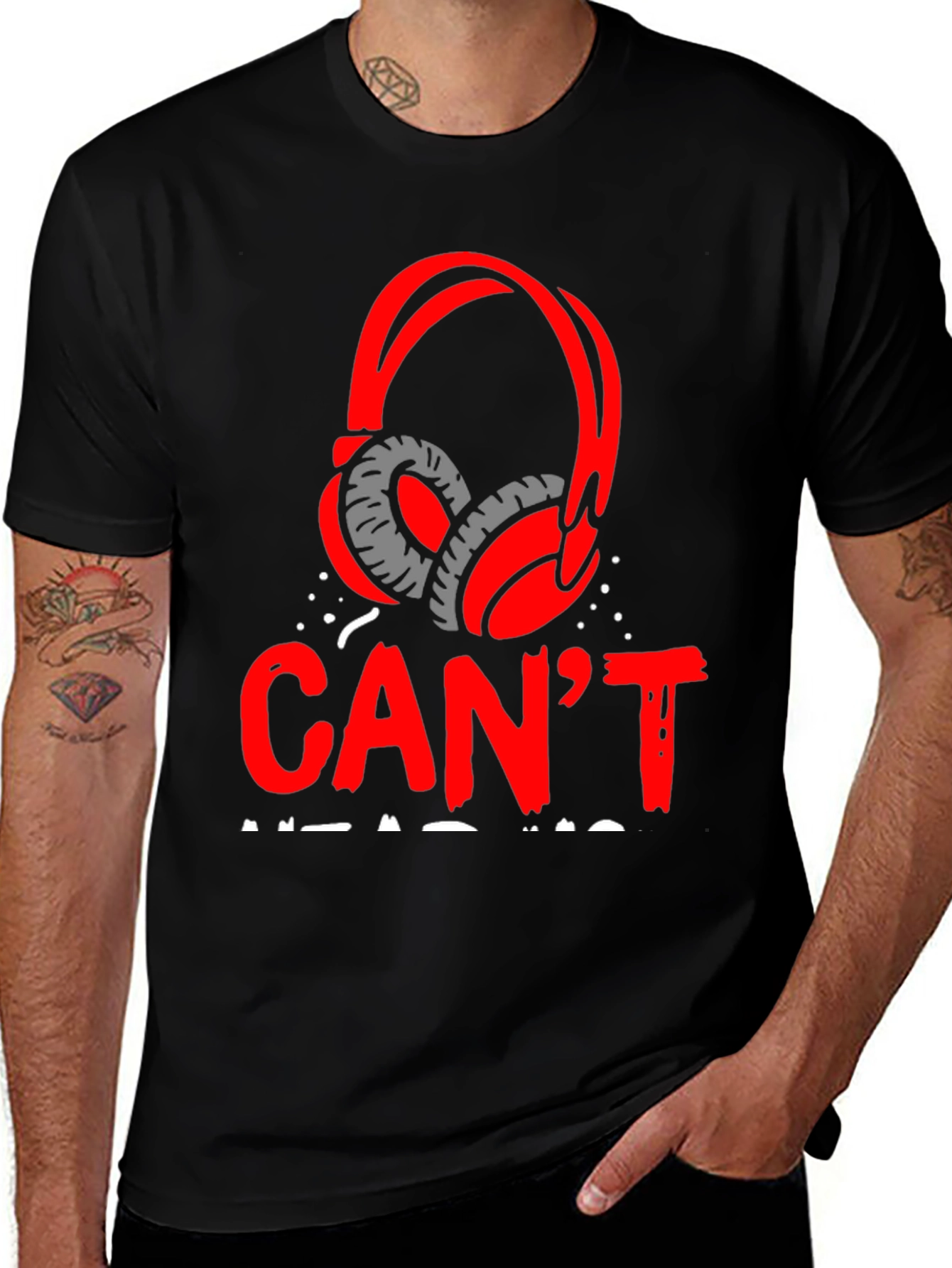 Variant 19 of Can't Hear You T-Shirt - Black Cotton Tee with Headphone Graphic