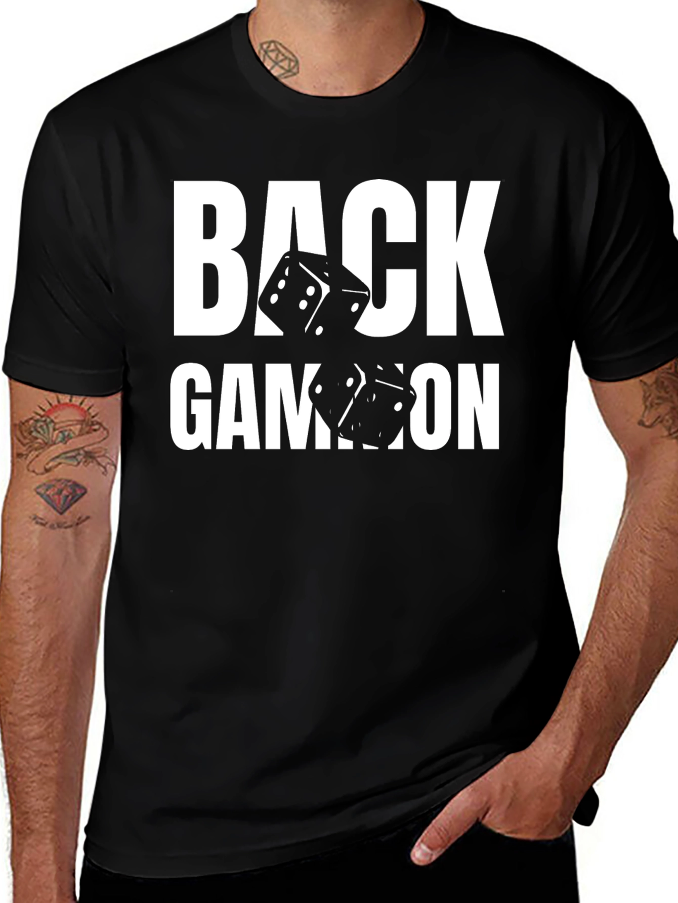Variant 8 of Backgammon Dice Graphic T-Shirt - Casual Black Tee