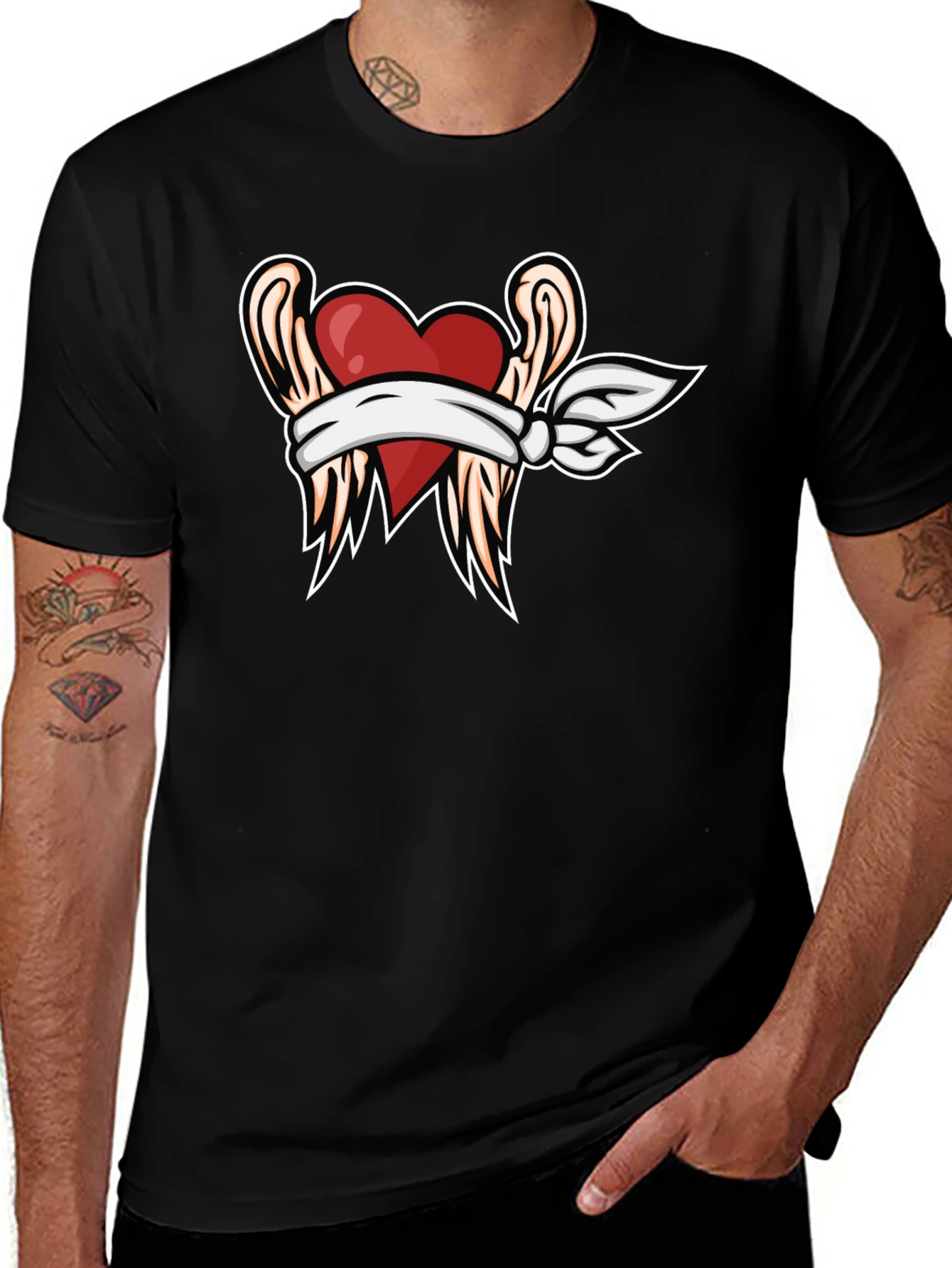 Variant 4 of Heart with Wings Graphic Tee - Black T-Shirt