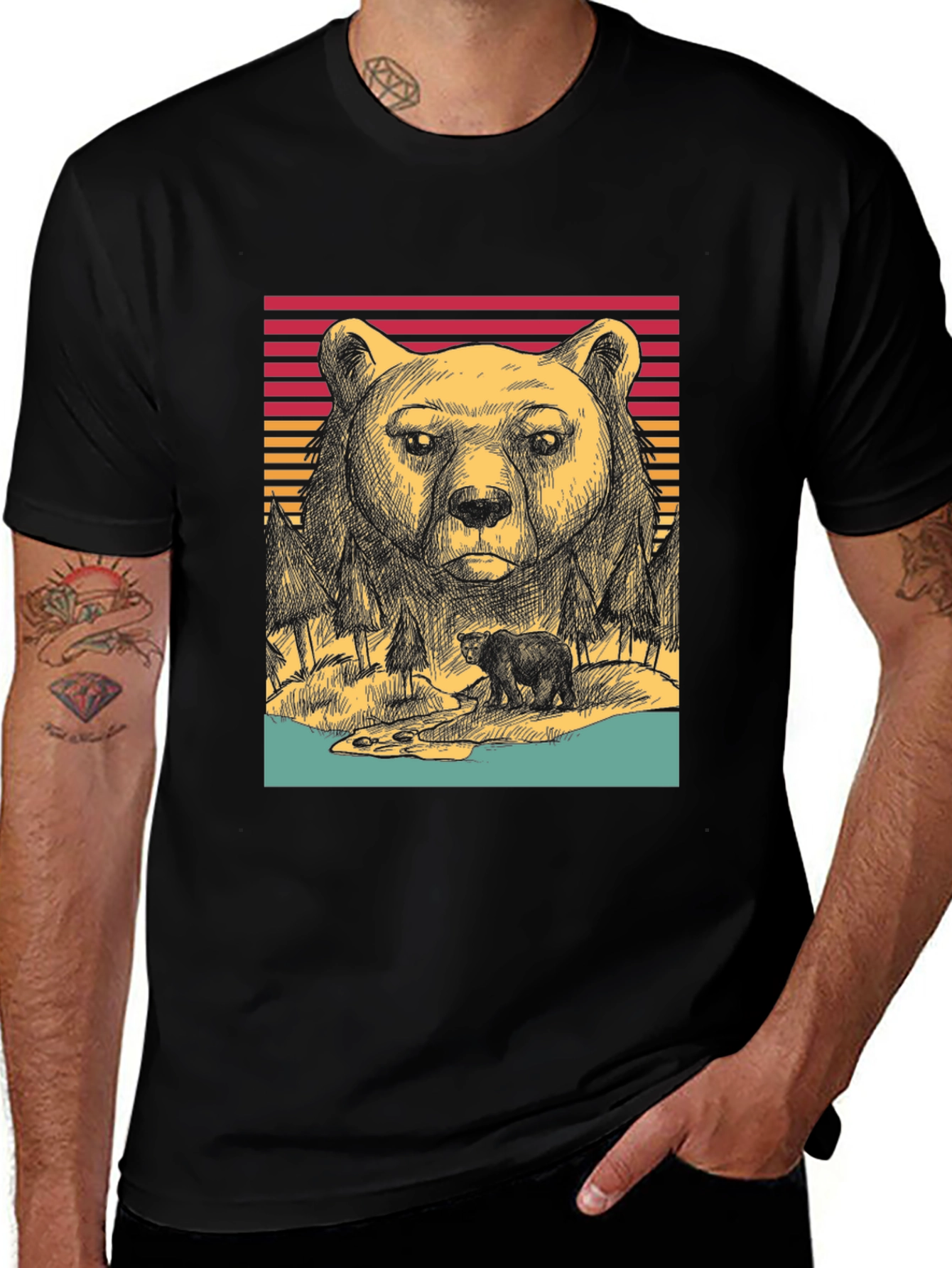 Variant 24 of Retro Bear Graphic Tee - Black Unisex T-Shirt