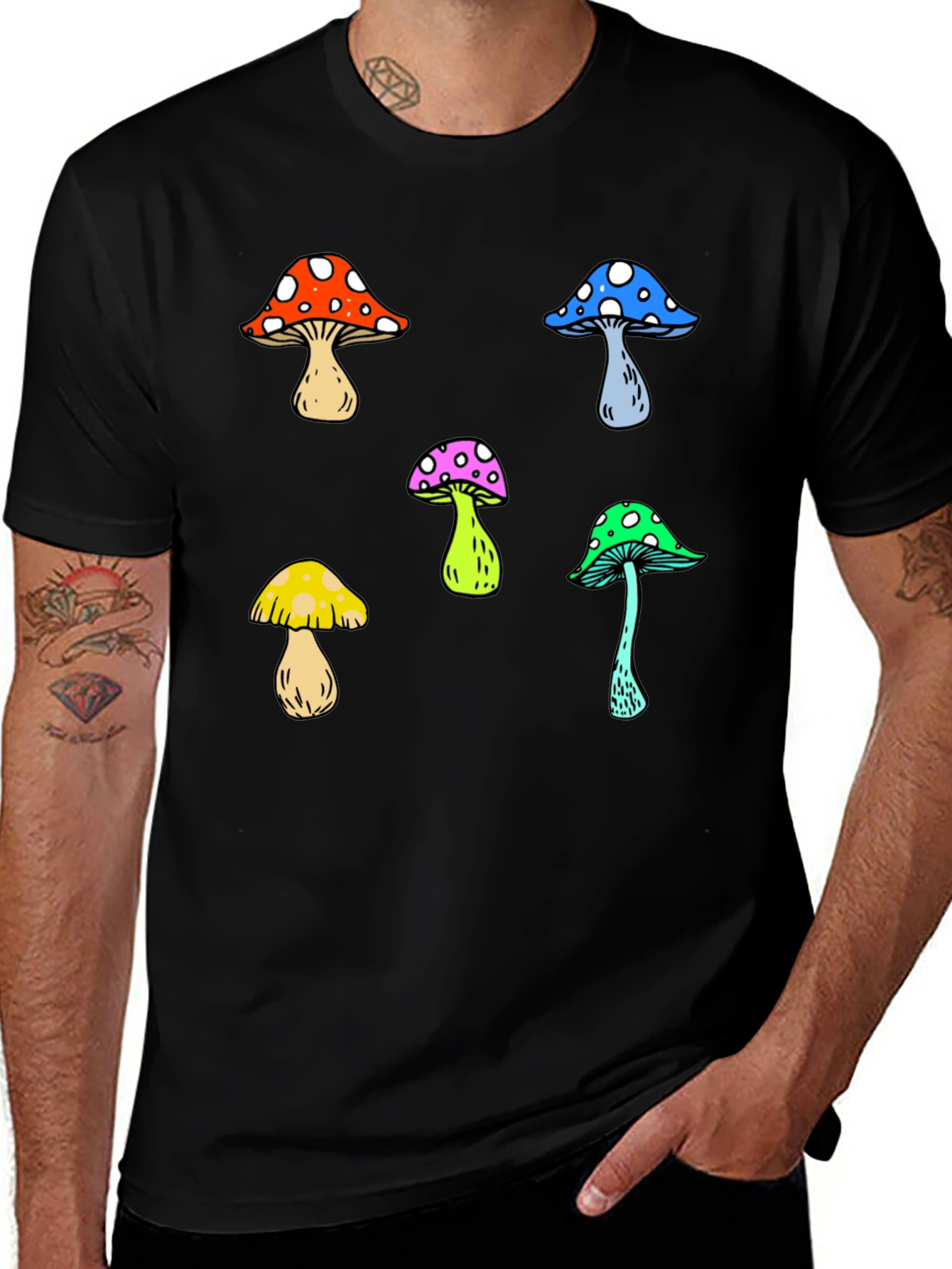 Variant 20 of Funky Mushroom Graphic Tee - Unisex Black T-Shirt