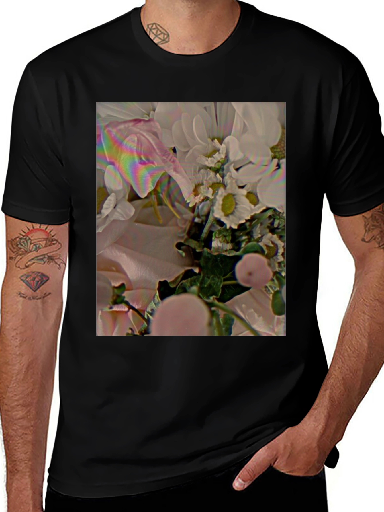 Variant 10 of Floral Print Black T-Shirt