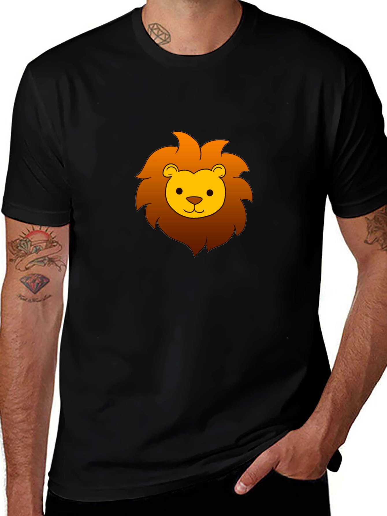 Variant 25 of Cute Cartoon Lion Graphic Tee - Black Cotton T-Shirt