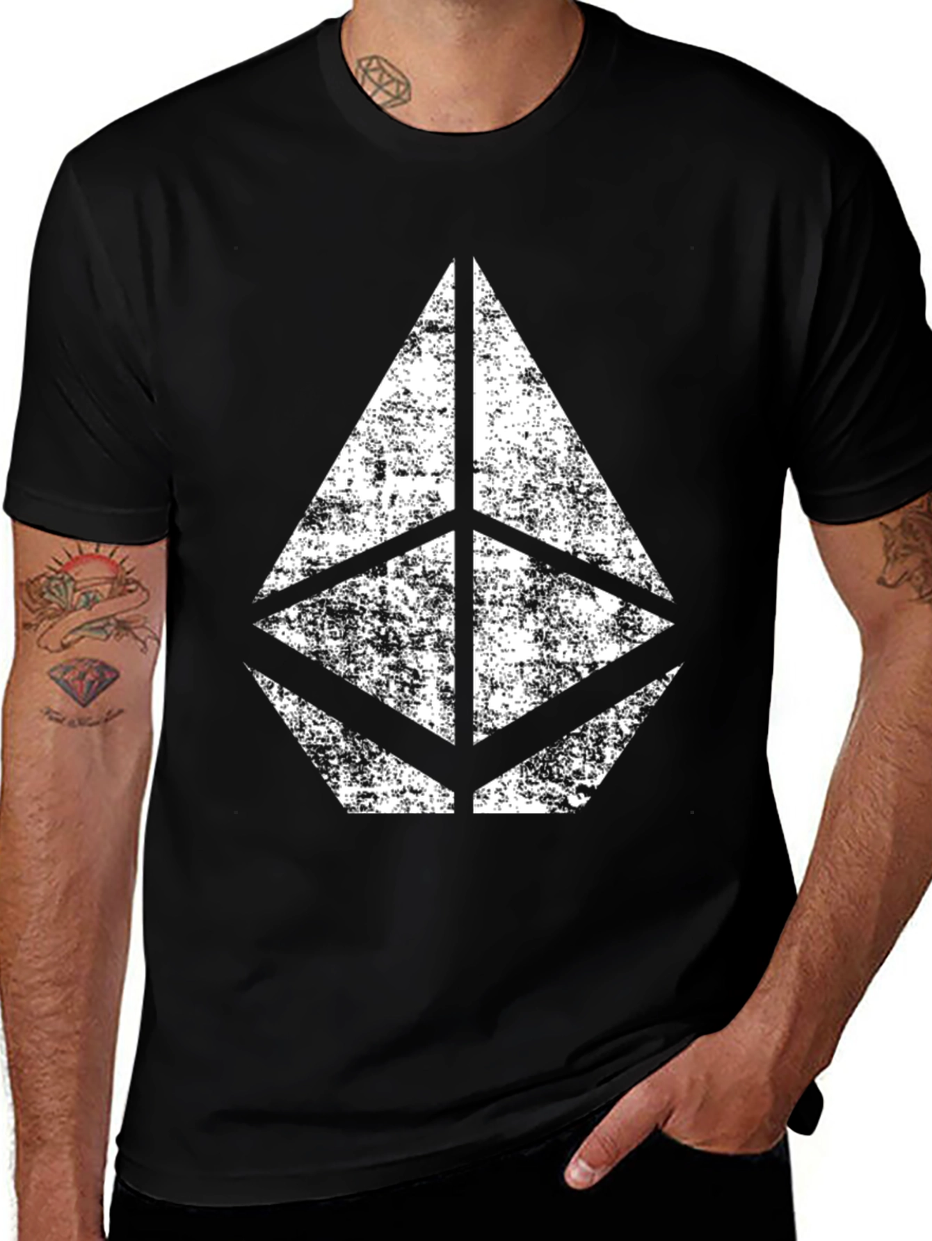 Variant 26 of Distressed Geometric Logo Black T-Shirt