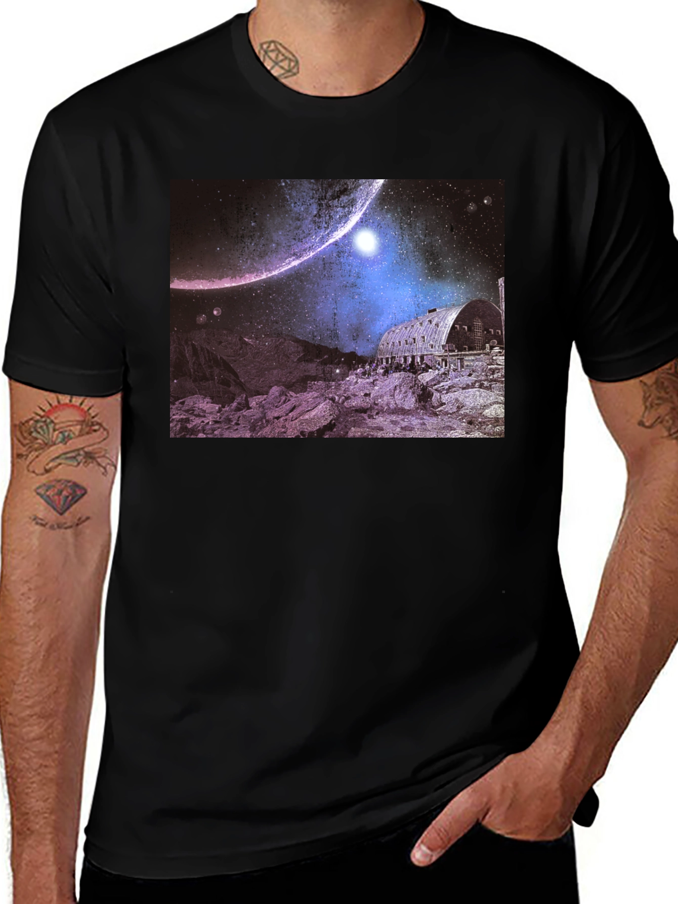 Variant 21 of Cosmic Landscape Graphic Tee - Black Cotton Blend