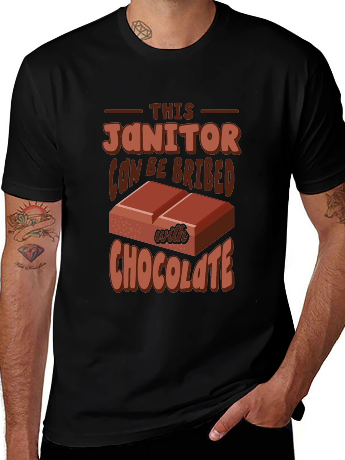 Black Funny Janitor Chocolate Bribe T-Shirt main image