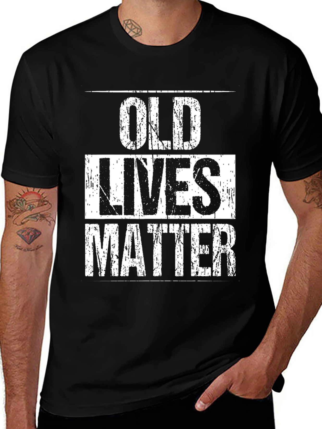 Variant 9 of Old Lives Matter Graphic Tee - Black Cotton Shirt
